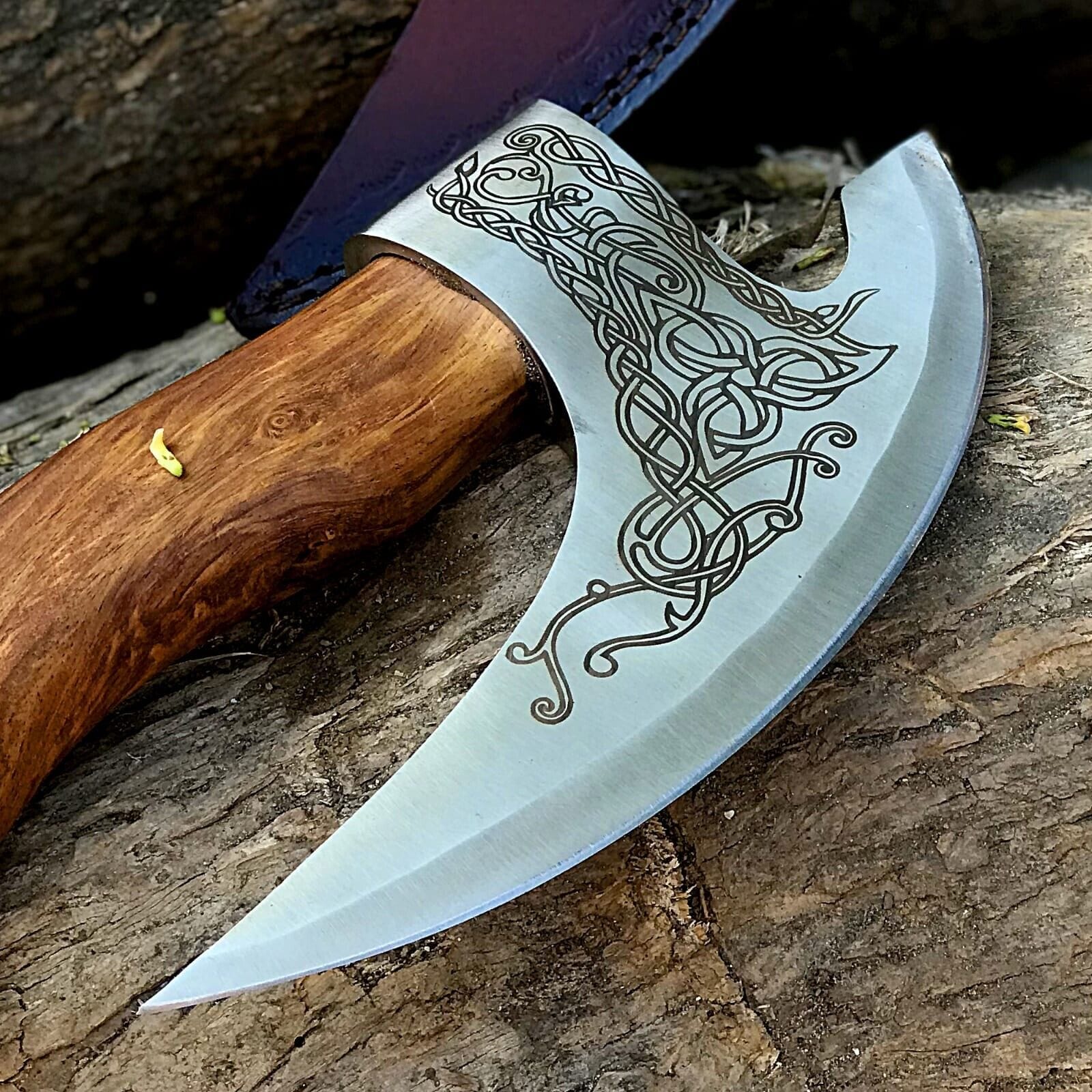 Texan Knives viking pizza cutter Custom Hand-Engraved Axe Pizza Cutter – 8" J2 Steel Blade
