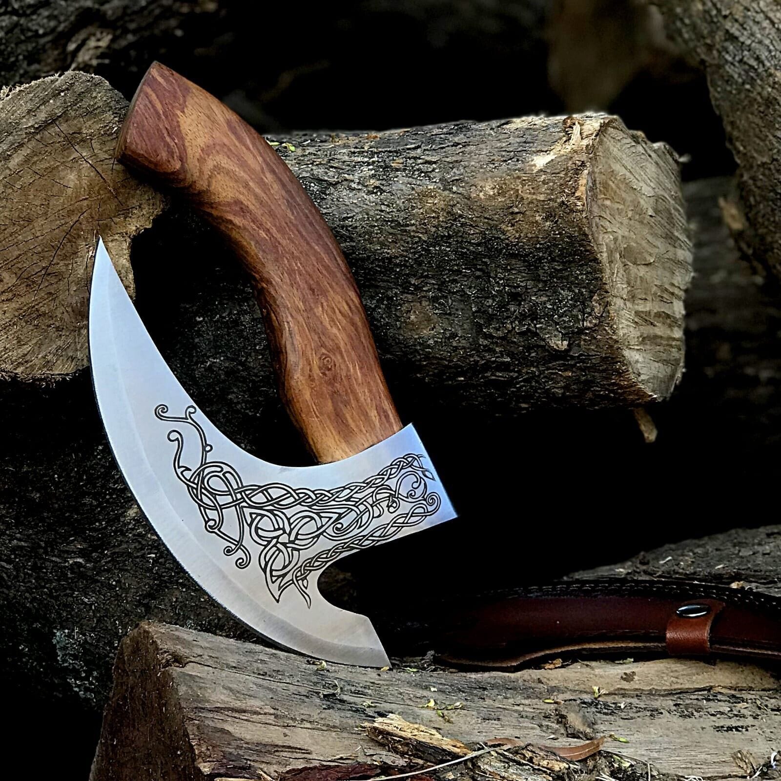 Texan Knives viking pizza cutter Custom Hand-Engraved Axe Pizza Cutter – 8" J2 Steel Blade
