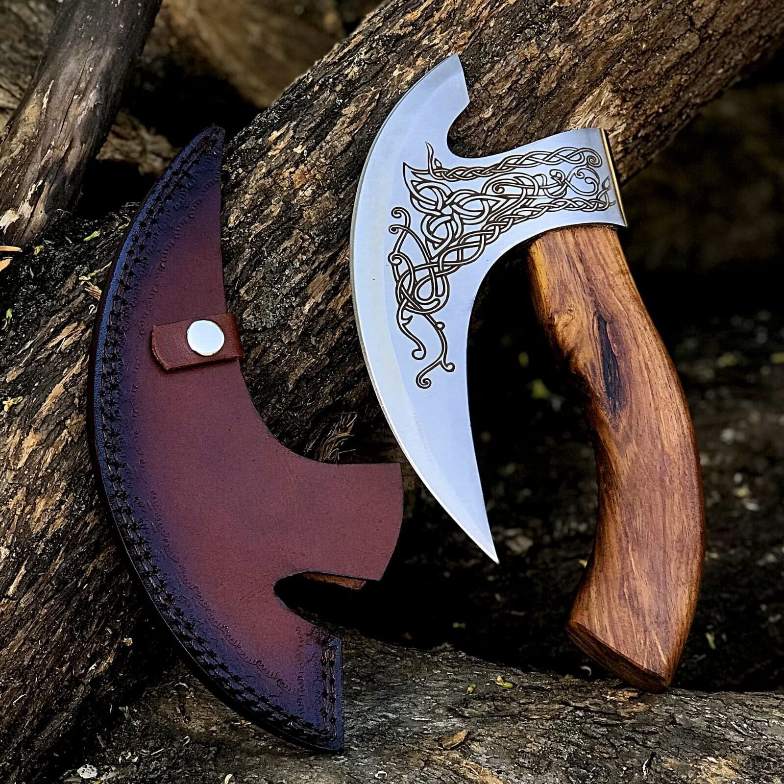 Texan Knives viking pizza cutter Custom Hand-Engraved Axe Pizza Cutter – 8" J2 Steel Blade