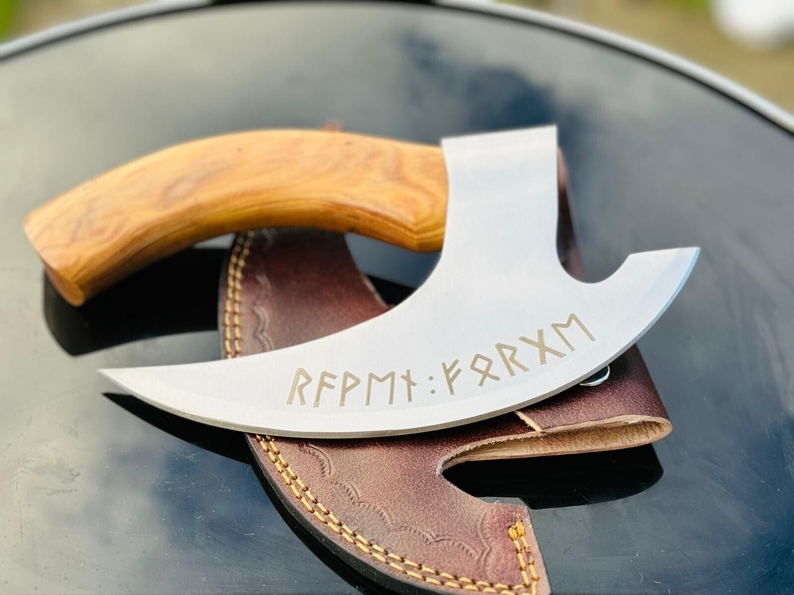 Texan Knives viking pizza cutter Vikings Pizza Cutter – Custom Handmade 8-Inch J2 Steel Blade with Wooden Handle