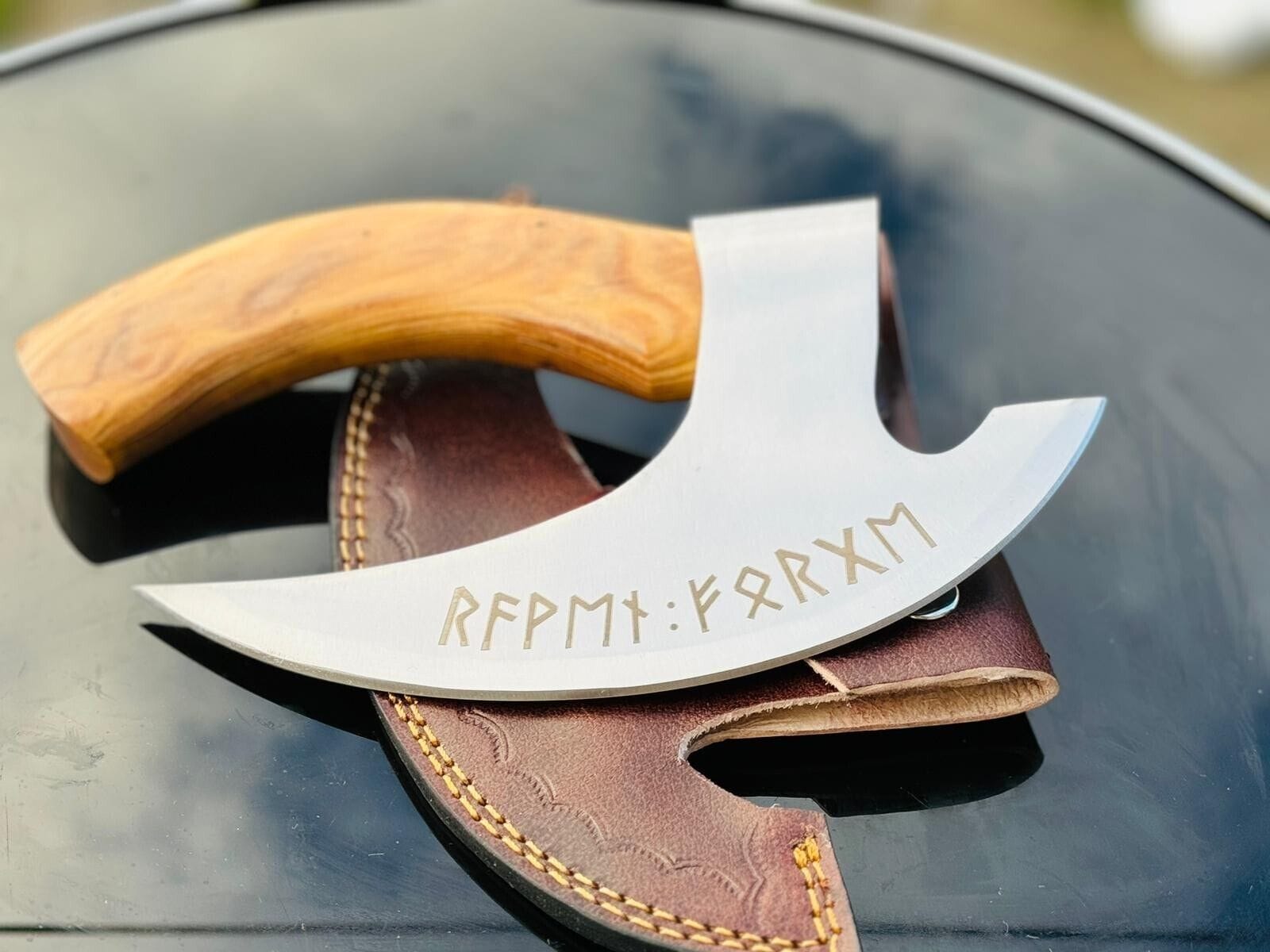 Texan Knives viking pizza cutter Vikings Pizza Cutter – Custom Handmade 8-Inch J2 Steel Blade with Wooden Handle