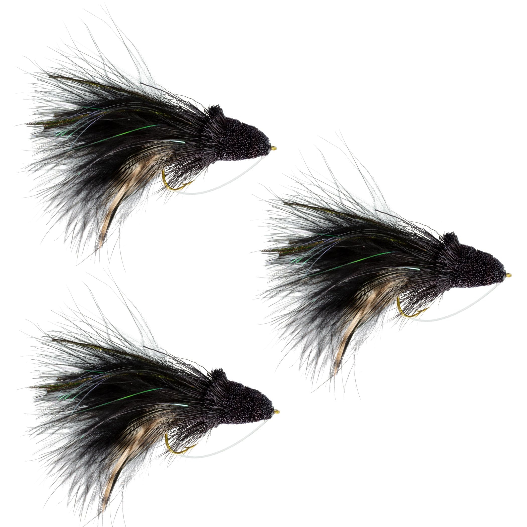The Fly Fishing Place Bass Flies 3 Pack Black Dahlberg Deer Hair Diver Size 4 -  Bass Fly Fishing Bug Wide Gape Bass Hooks With Weed Guard