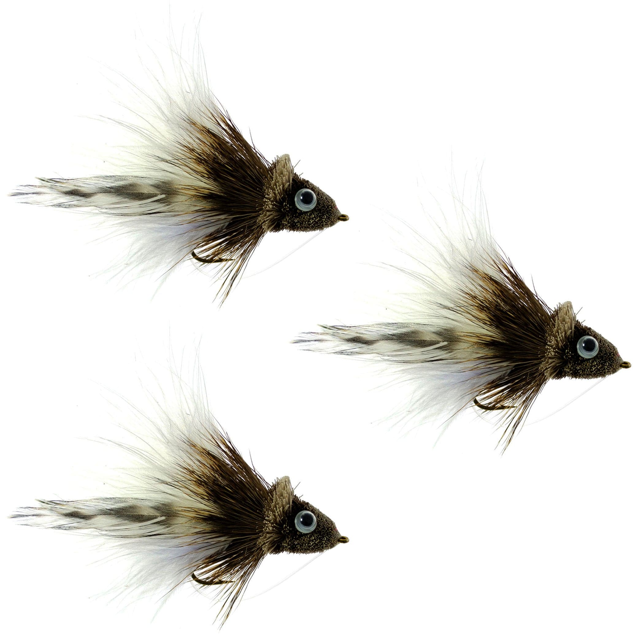 The Fly Fishing Place Bass Flies 3 Pack Deer Hair Diver Size 4 - White Marabou Bass Fly Fishing Bug Wide Gape Bass Hooks With Weed Guard