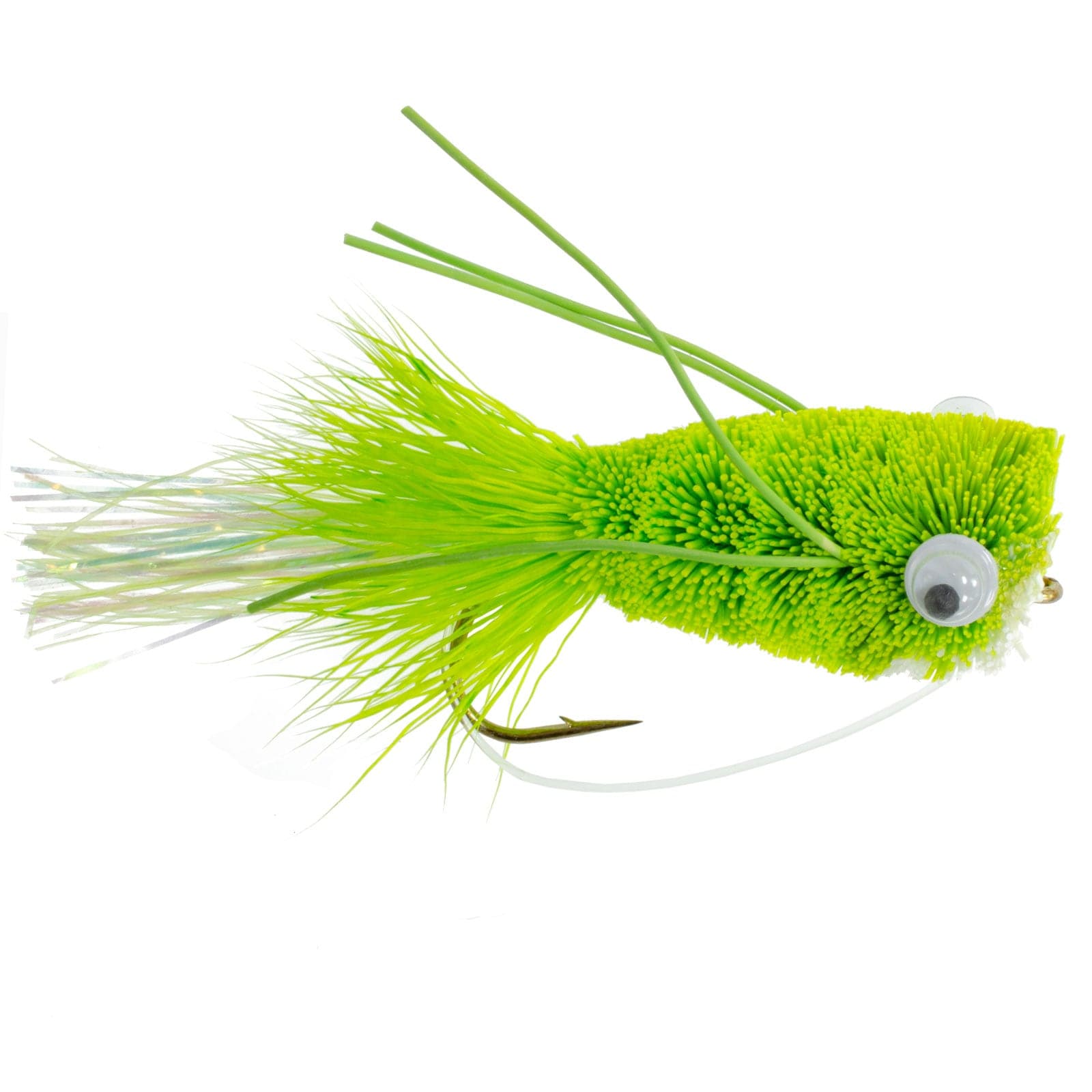 The Fly Fishing Place Bass Flies 3 Pack Flashtail Bass Popper Size 6 - Chartreuse Bass Fly Fishing Bug Wide Gape Bass Hooks With Weed Guard