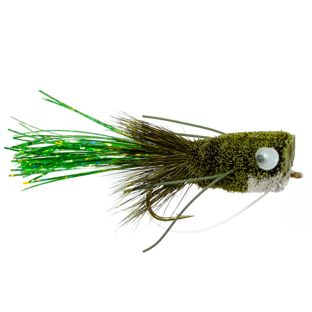 The Fly Fishing Place Bass Flies 3 Pack Flashtail Bass Popper Size 8 - Olive Bass Fly Fishing Bug Wide Gape Bass Hooks With Weed Guard