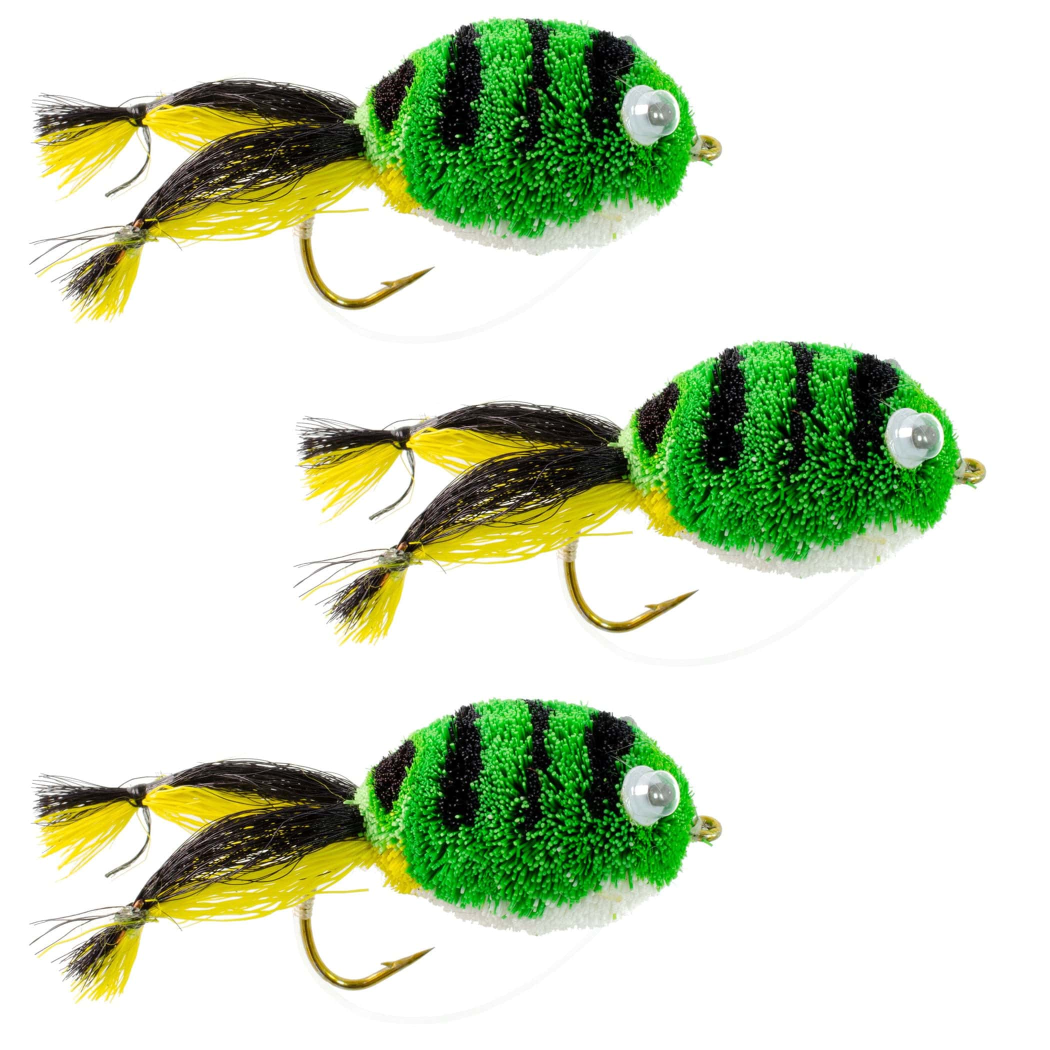 The Fly Fishing Place Bass Flies 3 Pack Messingers Frog Bass Fly Fishing Bug Wide Gape Bass Hooks With Weed Guard