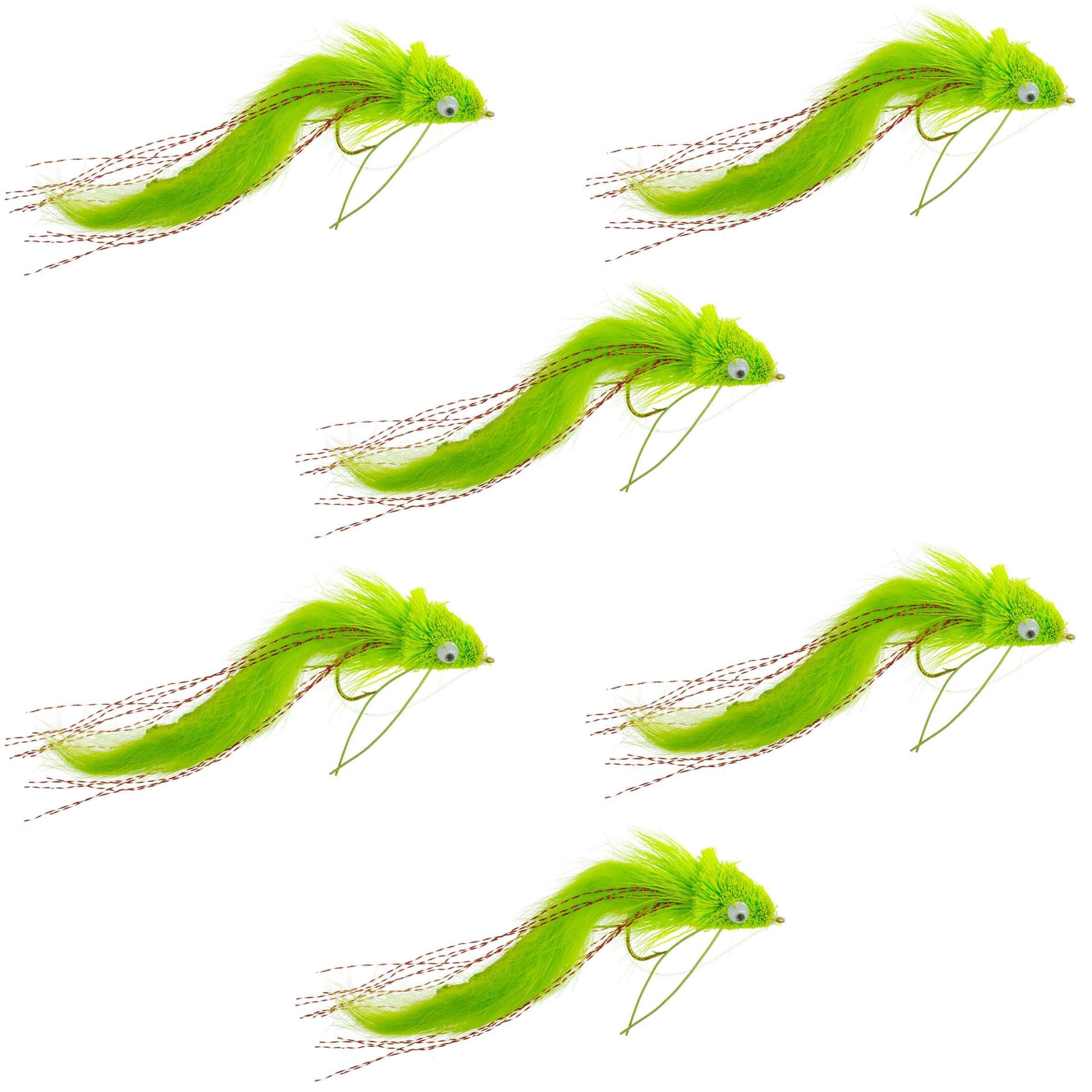 The Fly Fishing Place Bass Flies Chartreuse Rabbit Strip Deer Hair Diver 6 Flies Size 4 -  Bass Fly Fishing Bug Wide Gape Bass Hooks With Weed Guard