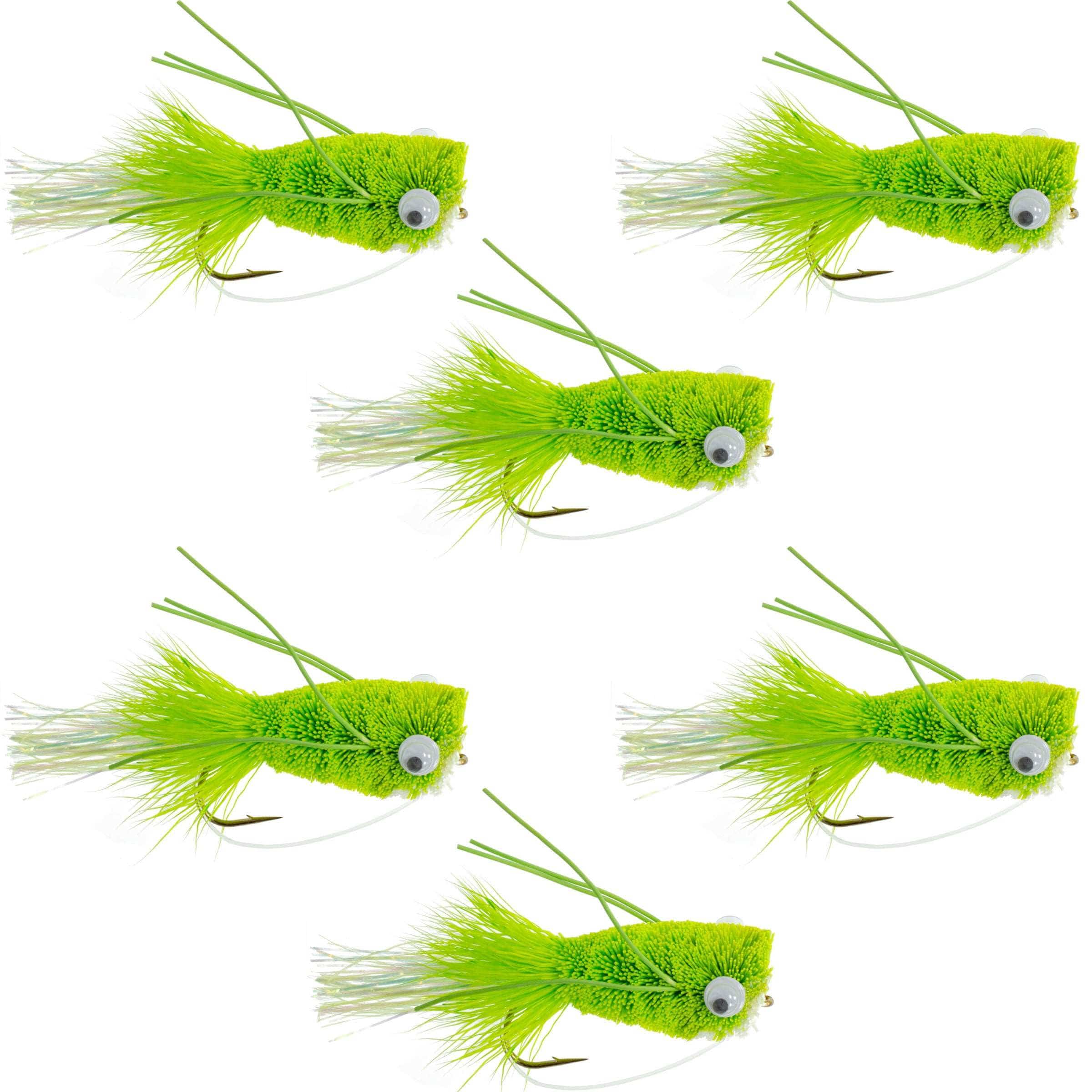 The Fly Fishing Place Bass Flies Flashtail Bass Popper 6 Flies Hook Size 6 - Chartreuse Bass Fly Fishing Bug Wide Gape Bass Hooks With Weed Guard