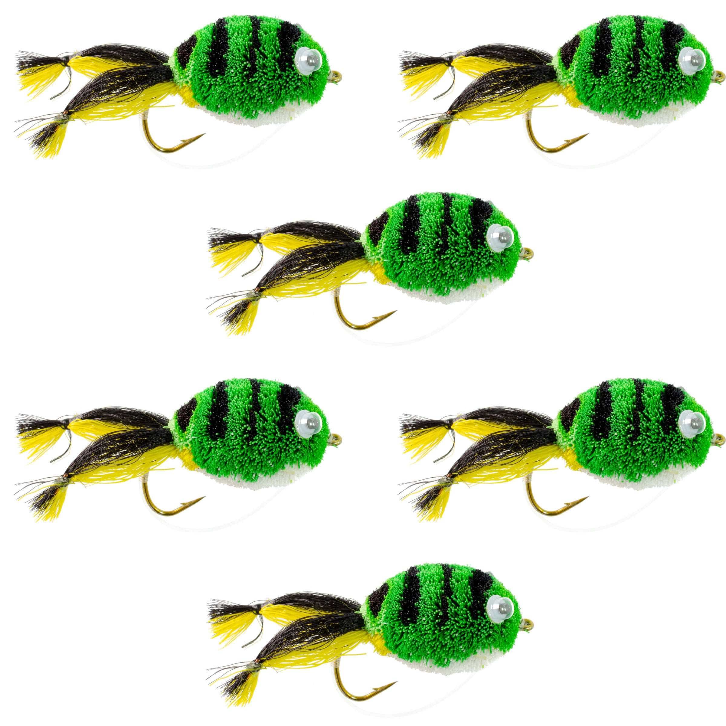 The Fly Fishing Place Bass Flies Messingers Frog Bass Fly Fishing Bug 6 Flies Hook Size 4 Wide Gape Bass Hooks With Weed Guard