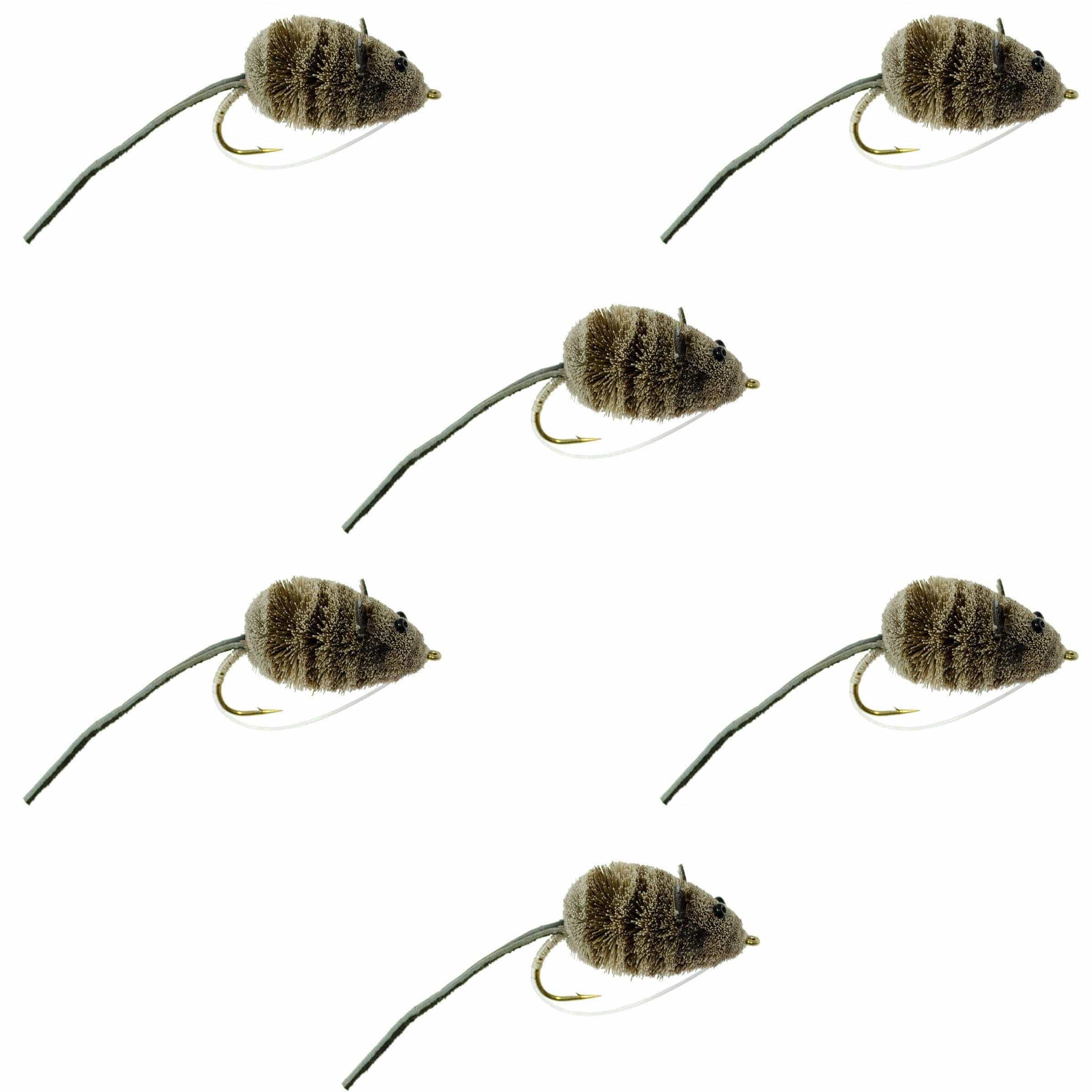 The Fly Fishing Place Bass Flies Mighty Mouse Deer Hair Bug 6 Flies Hook Size 4 - Bass Fly Fishing Bug Wide Gape Bass Hooks With Weed Guard