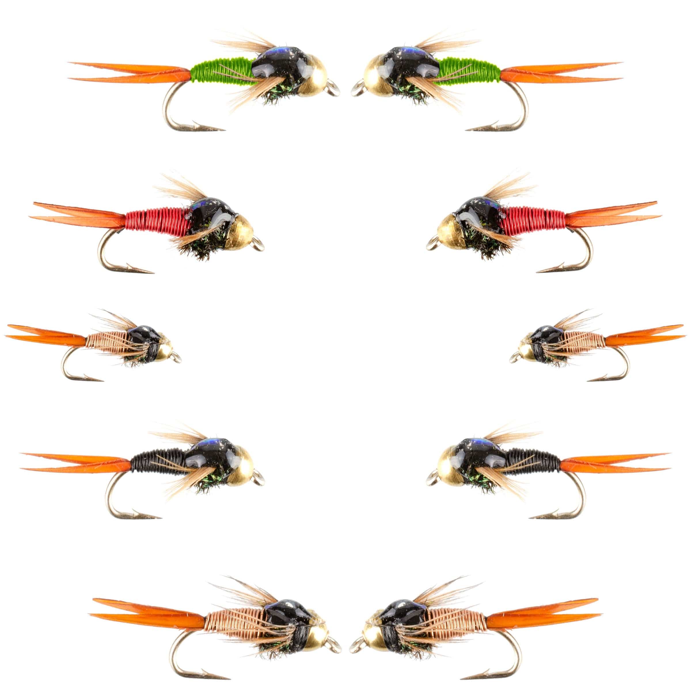 The Fly Fishing Place Fishing Fly Assortments Basics Collection - Bead Head Copper John Assortment - 10 Wet Flies - 5 Patterns - Hook Sizes 14, 16, 18