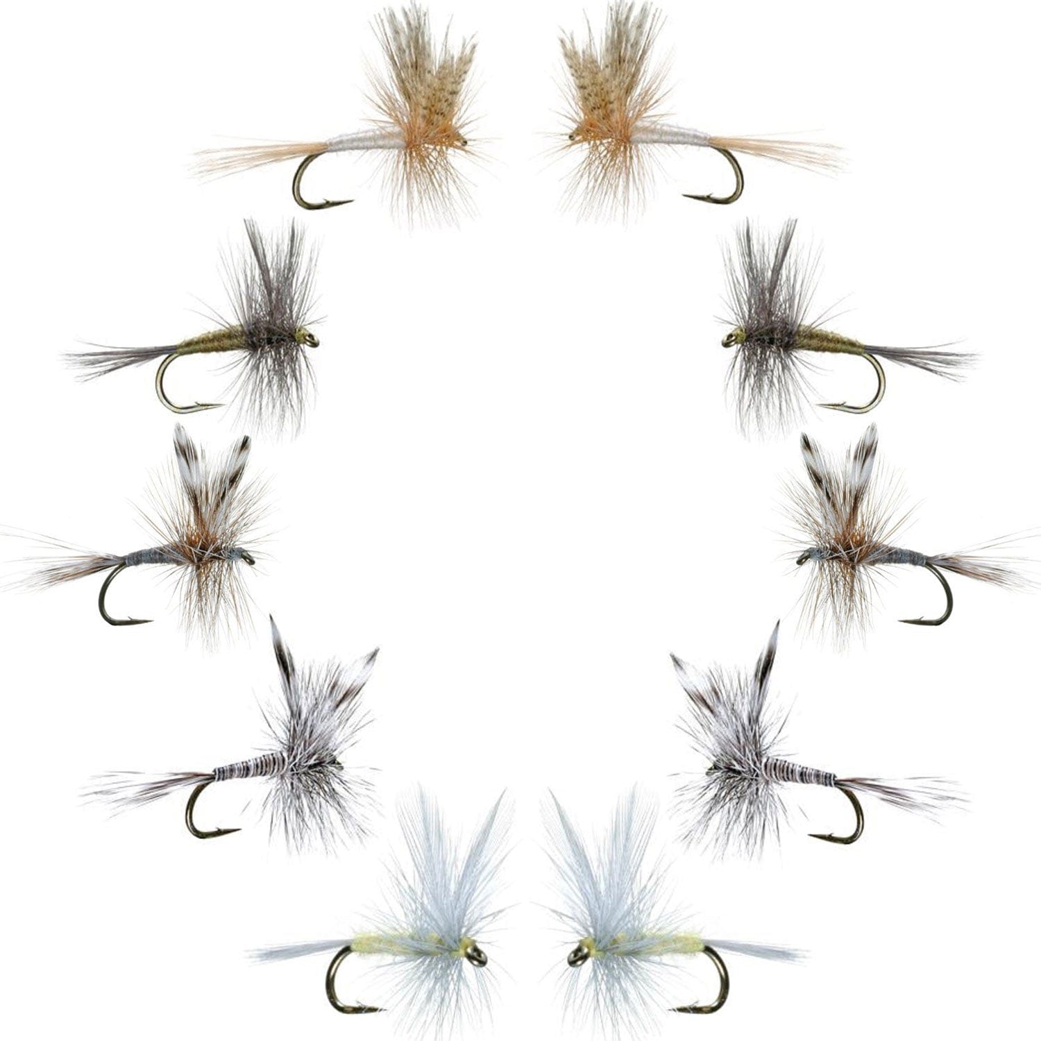 The Fly Fishing Place Fishing Fly Assortments Basics Collection - Classic Dry Fly Assortment - 10 Dry Fishing Flies - 5 Patterns - Hook Sizes 12, 14, 16