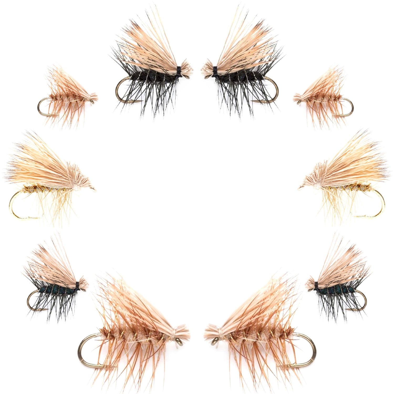 The Fly Fishing Place Fishing Fly Assortments Basics Collection - Elk Hair Caddis Dry Fly Assortment - 10 Dry Fishing Flies - 5 Patterns - Hook Sizes 12, 14, 16, 18