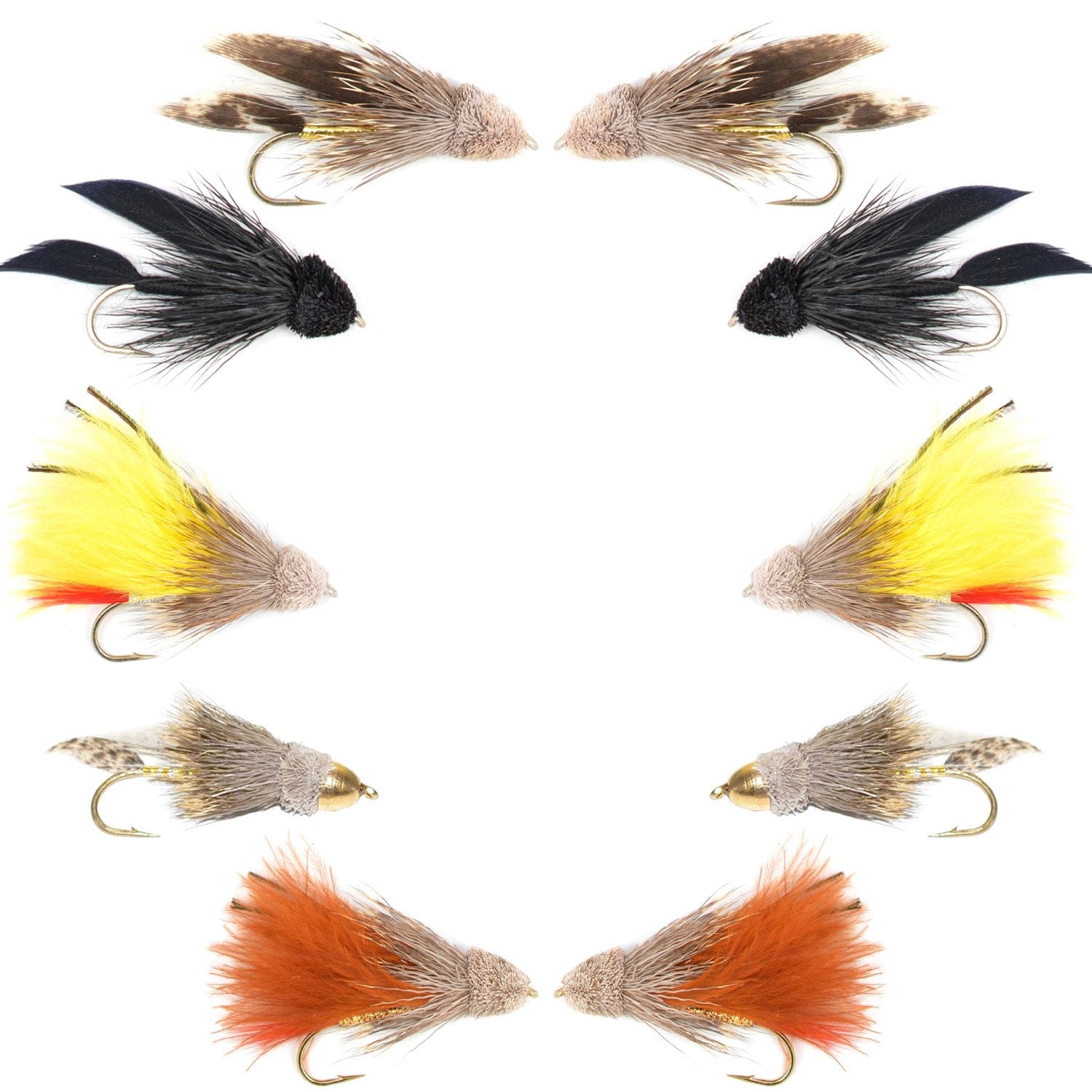 The Fly Fishing Place Fishing Fly Assortments Basics Collection - Muddler Minnow Streamer Assortment - 10 Wet Flies - 5 Patterns - Hook Sizes 4 and 6