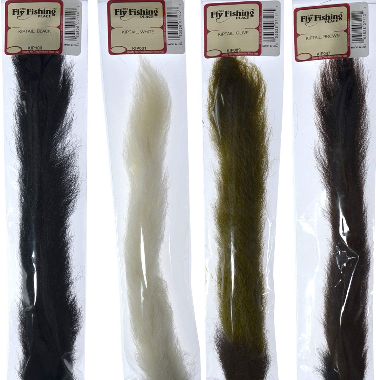 The Fly Fishing Place Fly Tying Fur and Hair Select Grade Calf Tails - Kiptails - Master Pack - 4 Colors - Natural White Black Brown Olive