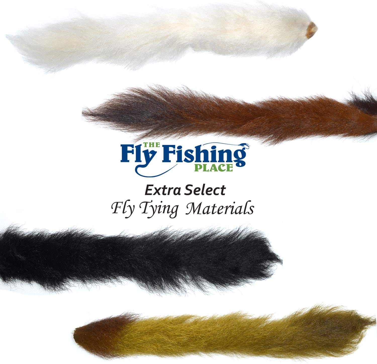 The Fly Fishing Place Fly Tying Fur and Hair Select Grade Calf Tails - Kiptails - Master Pack - 4 Colors - Natural White Black Brown Olive