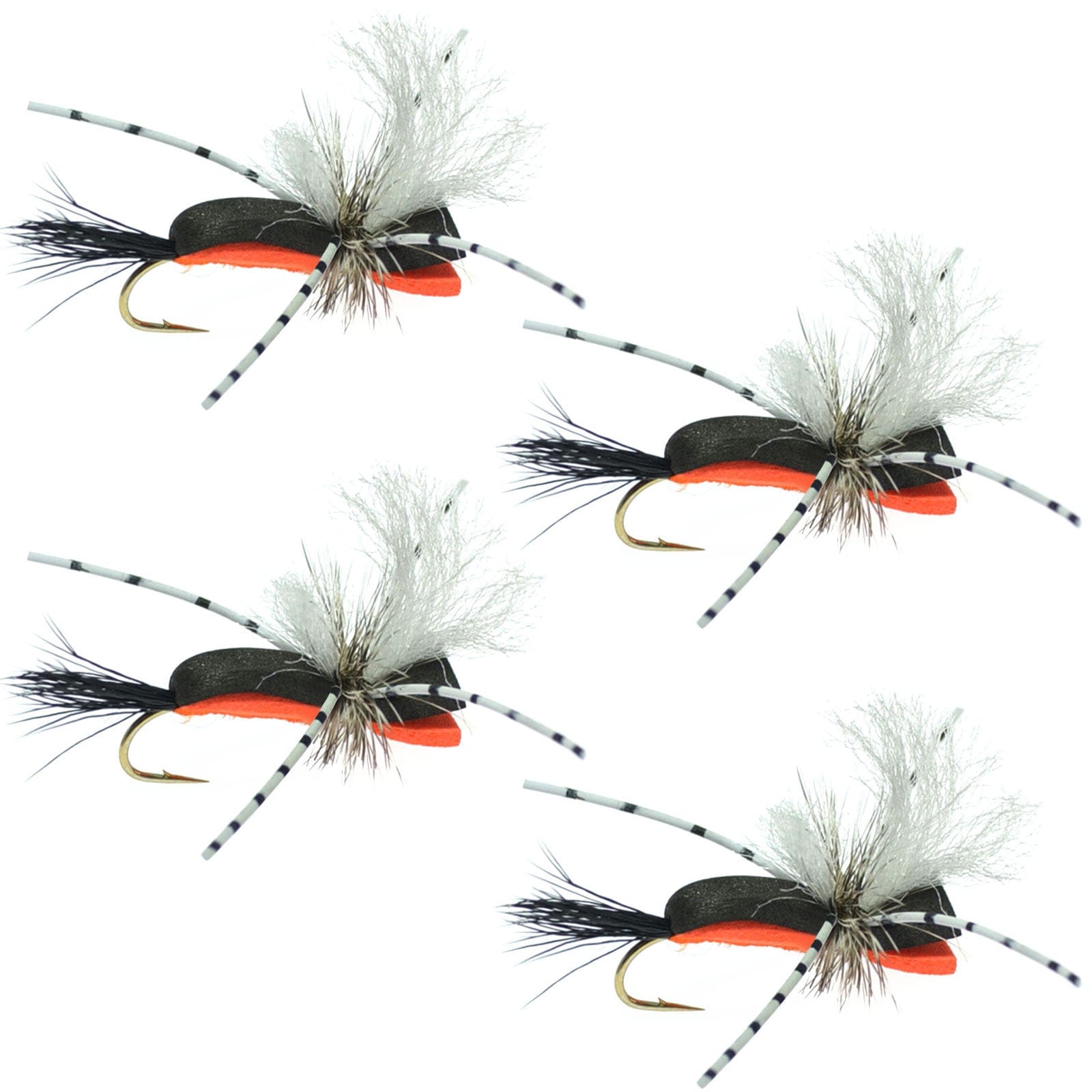 The Fly Fishing Place Hippie Stomper Black Orange Foam Body Grasshopper Dry Fly - 4 Flies Size 14