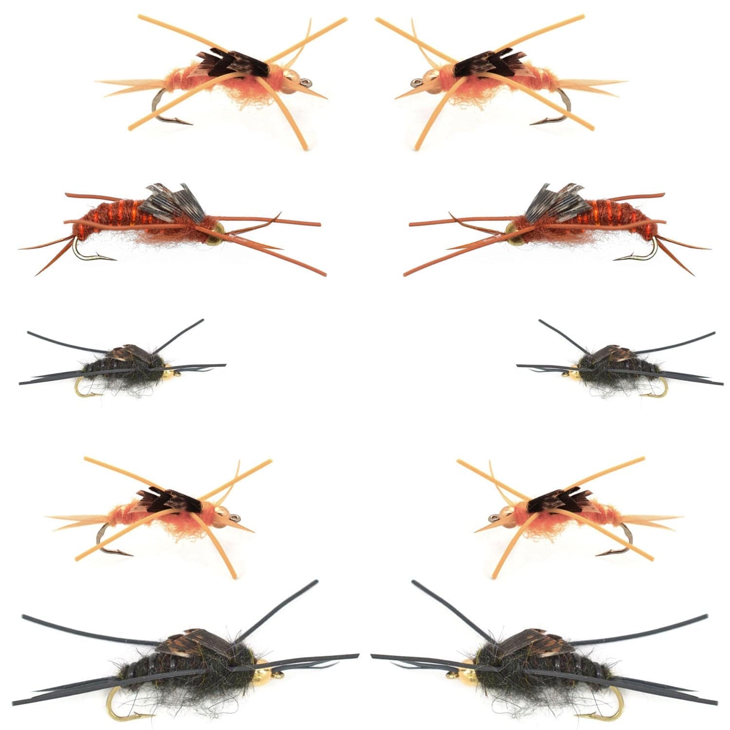 The Fly Fishing Place Nymphs Basics Collection - Kaufmann's Tungsten Bead Stonefly Nymph Assortment - 10 Bead Head Rubber Legs Wet Flies - 5 Patterns - Hook Sizes 4, 6, 8, 10, and 12