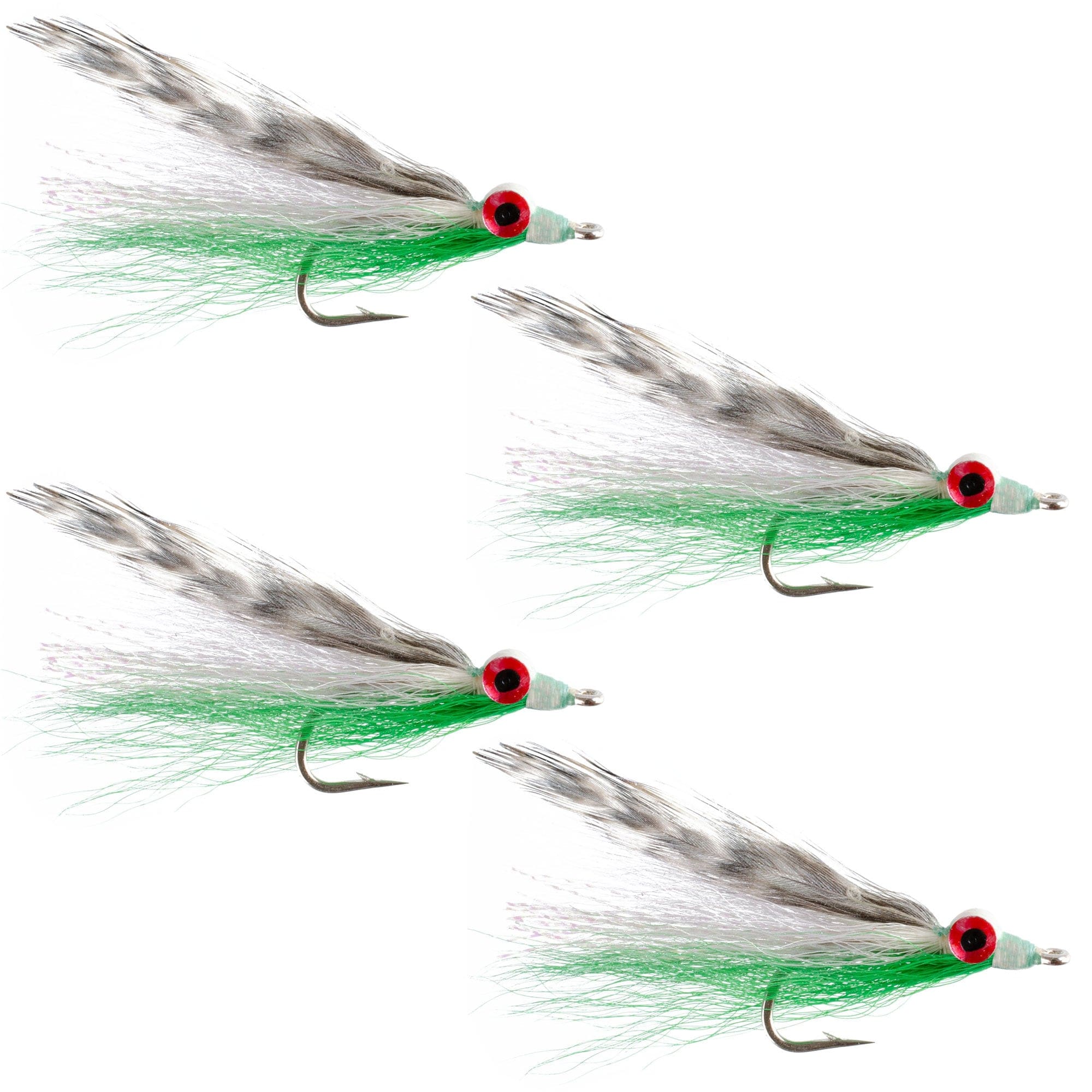 The Fly Fishing Place Saltwater Streamers Clousers Clouceiver Deep Minnow Grizzly Green - Streamer Fly Fishing Flies - 4 Saltwater and Bass Flies - Hook Size 1/0