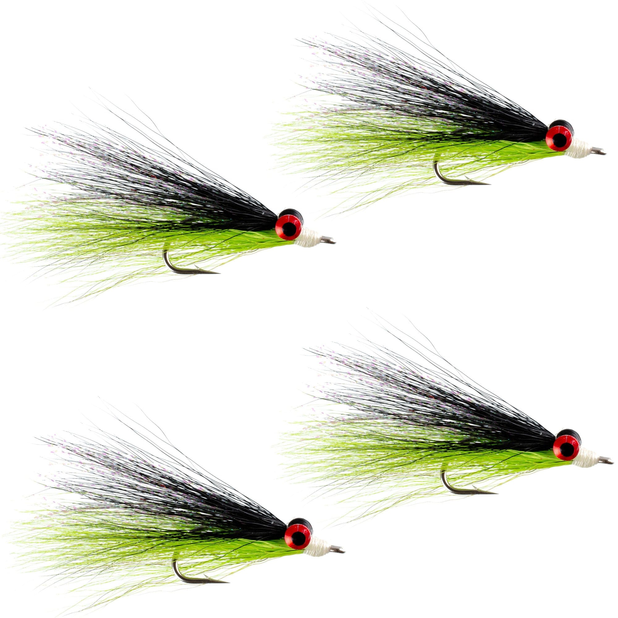 The Fly Fishing Place Saltwater Streamers Clousers Deep Minnow Chartreuse Black - Streamer Fly Fishing Flies - 4 Saltwater and Bass Flies - Hook Size 1/0