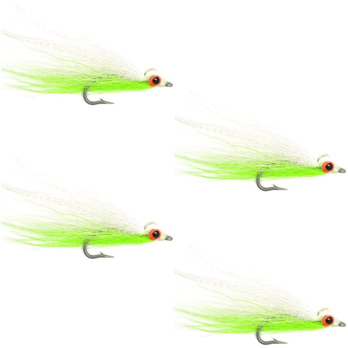 The Fly Fishing Place Saltwater Streamers Clousers Deep Minnow Chartreuse White - Streamer Fly Fishing Flies - 4 Saltwater and Bass Flies - Hook Size 1/0