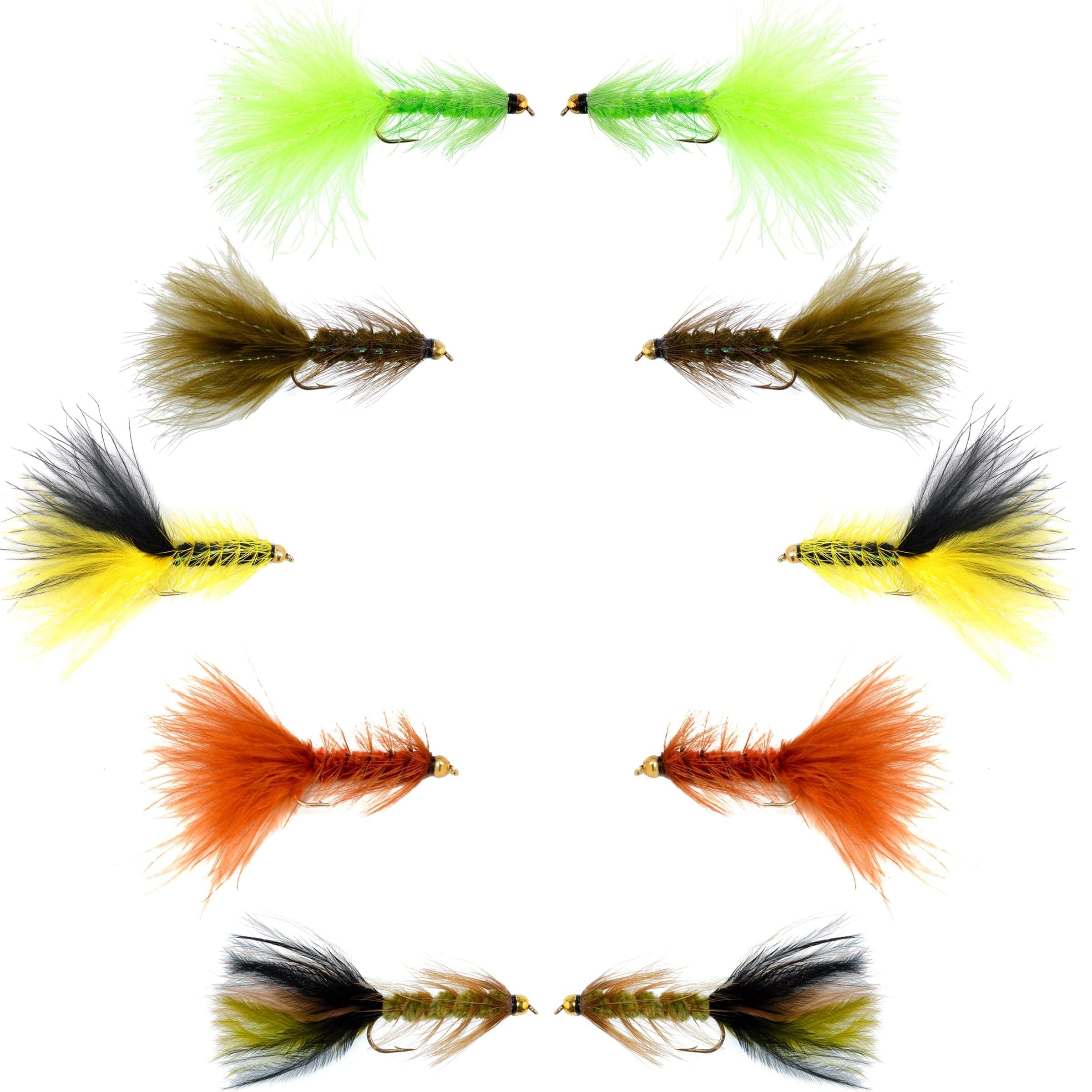 The Fly Fishing Place Streamer Flies Basics Collection - Crystal Woolly Bugger Assortment - 10 Bead Head Wet Flies - 5 Patterns - Hook Size 4