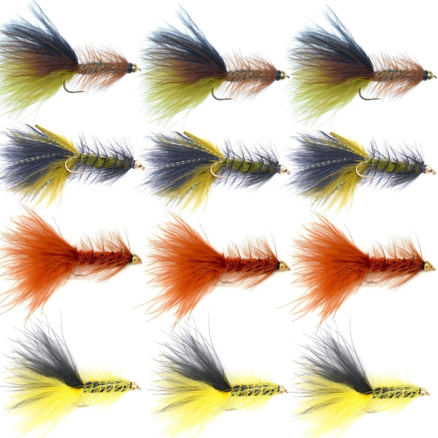 The Fly Fishing Place Streamer Flies Bead Head Crystal Woolly Bugger Streamer Flies - Set of 12 Bass and Trout Flies - Hook Size 4