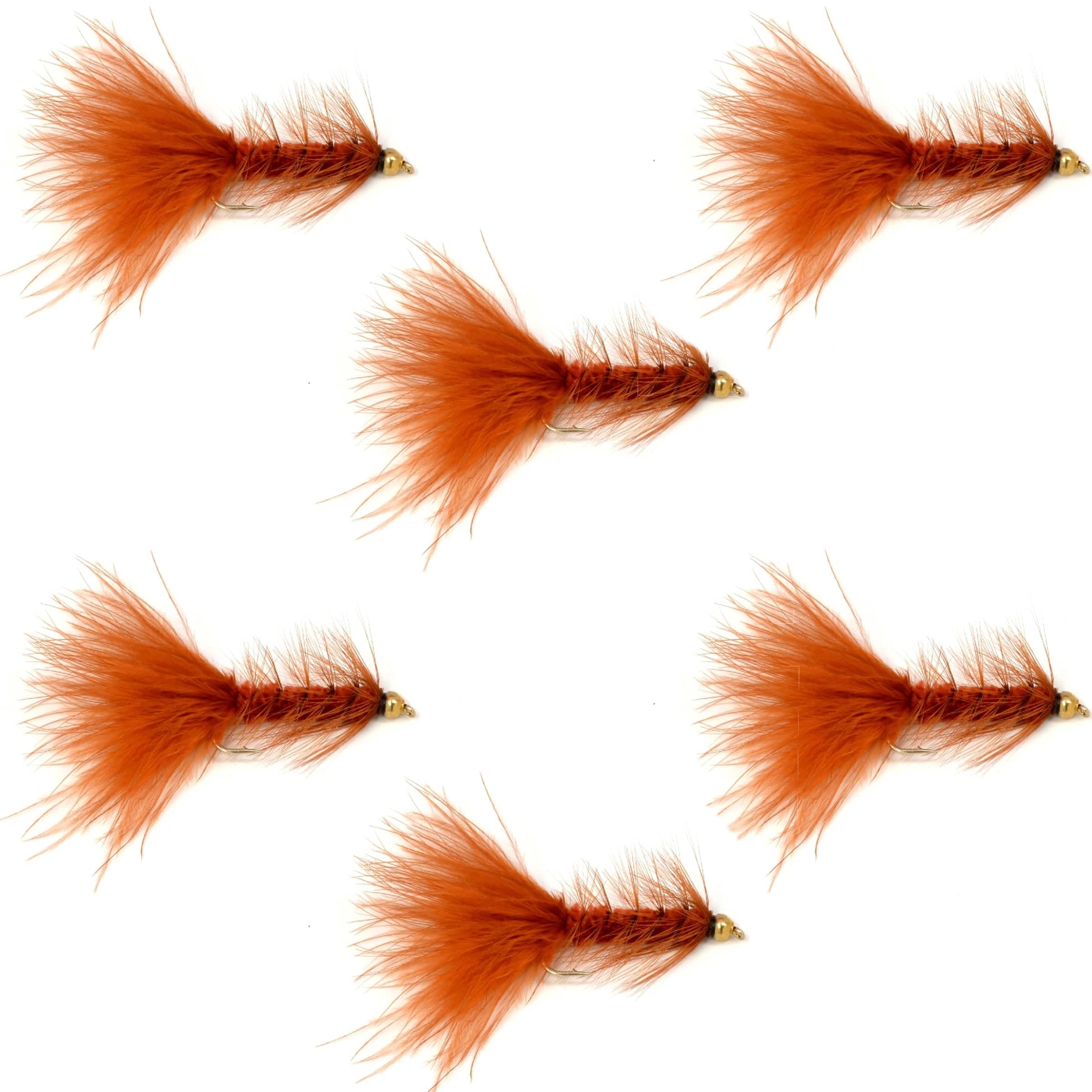 The Fly Fishing Place Streamer Flies Brown Bead Head Crystal Woolly Bugger Classic Streamer Flies - Set of 6 Trout Fly Fishing Flies - Hook Size 8
