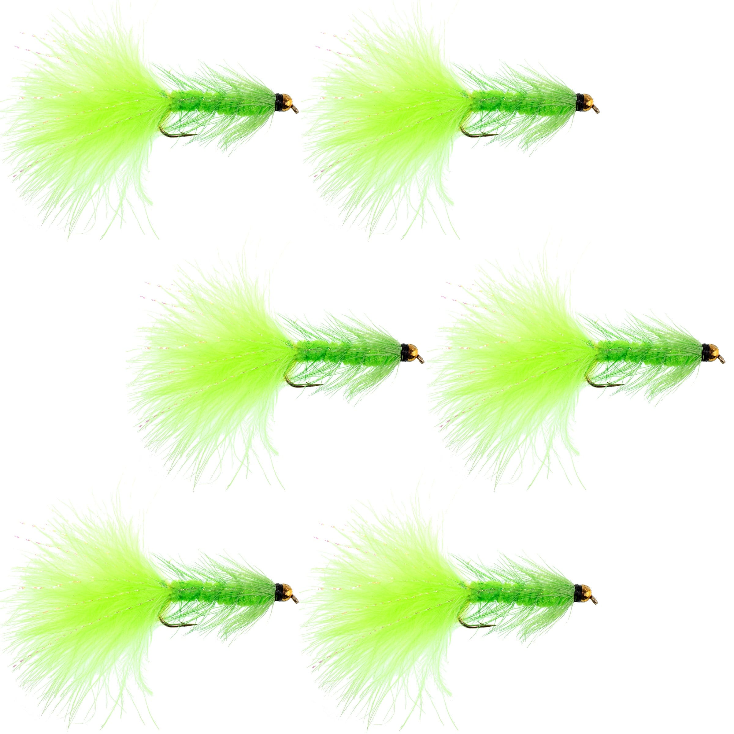 The Fly Fishing Place Streamer Flies Chartreuse Bead Head Crystal Woolly Bugger Classic Streamer Flies - Set of 6 Trout Fly Fishing Flies - Hook Size 8