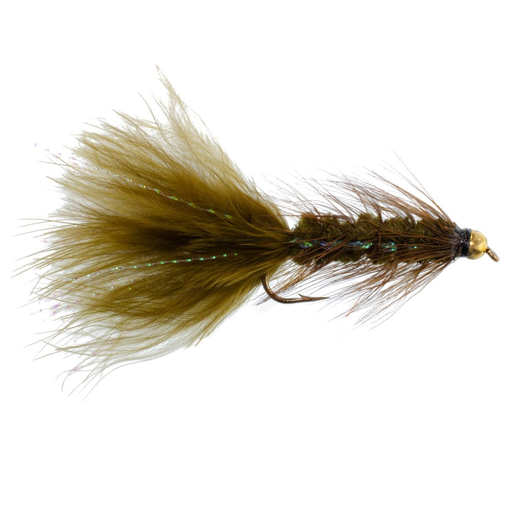 The Fly Fishing Place Streamer Flies Dark Olive Bead Head Crystal Woolly Bugger Classic Streamer Flies - Set of 6 Trout Fly Fishing Flies - Hook Size 4