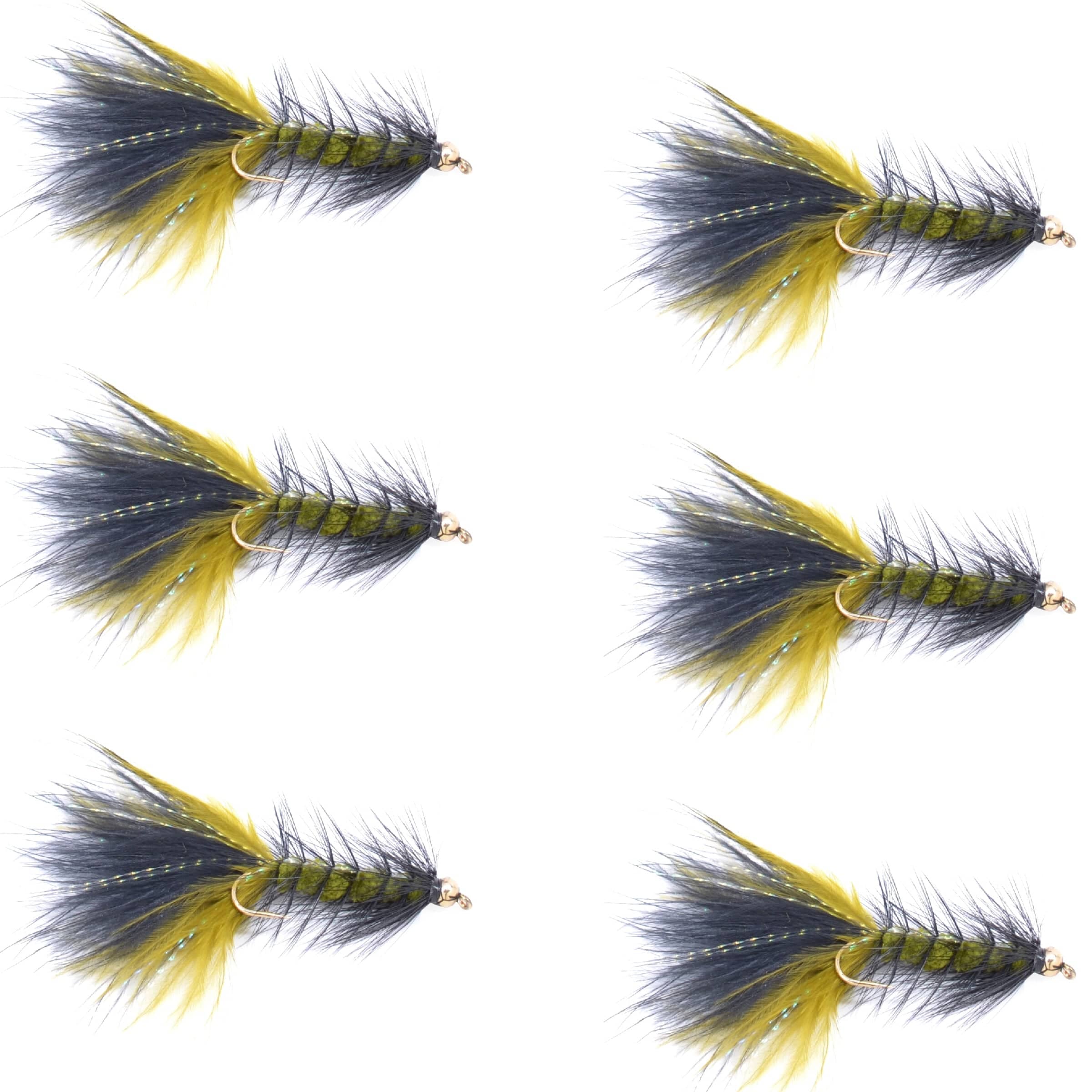 The Fly Fishing Place Streamer Flies Olive Black Bead Head Crystal Woolly Bugger Classic Streamer Flies - Set of 6 Trout Fly Fishing Flies - Hook Size 4