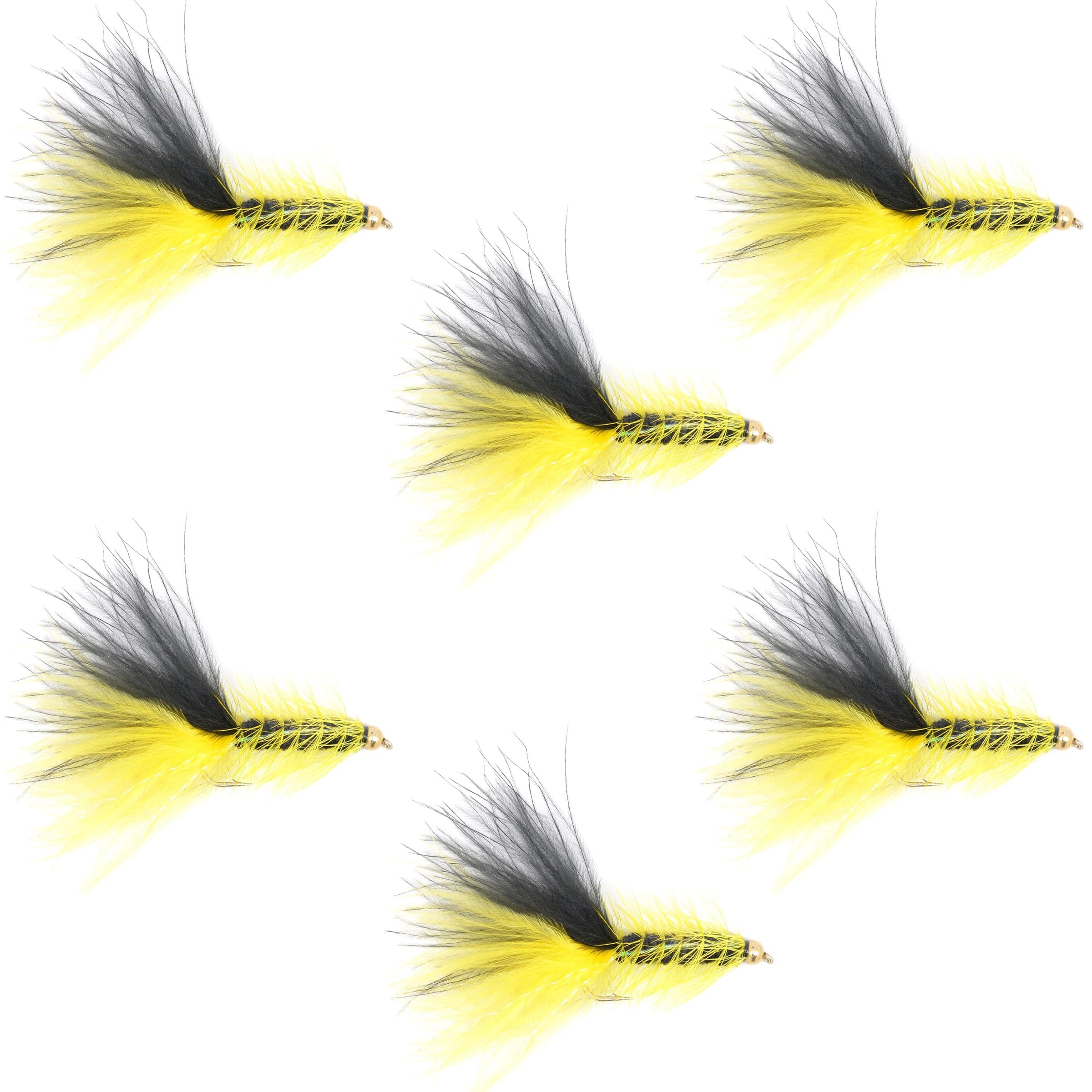 The Fly Fishing Place Streamer Flies Yellow Black Bead Head Crystal Woolly Bugger Classic Streamer Flies - Set of 6 Trout Fly Fishing Flies - Hook Size 4