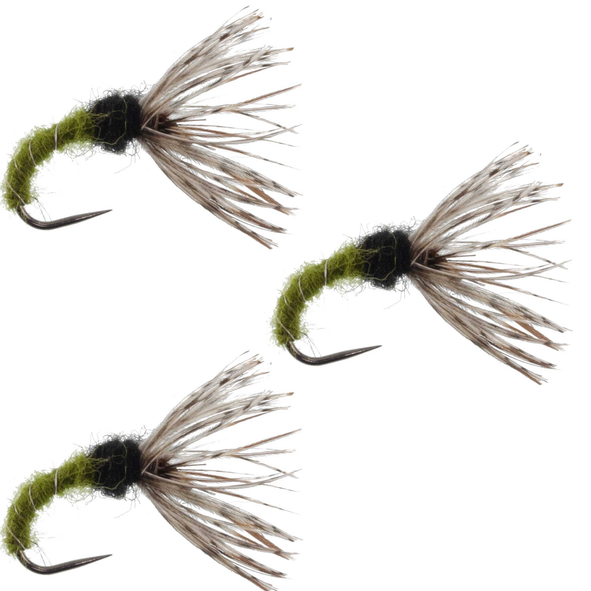 The Fly Fishing Place Tenkara Kebari 3 Pack Olive Zebra Sakasa Kebari - Tenkara Flies - Size 14