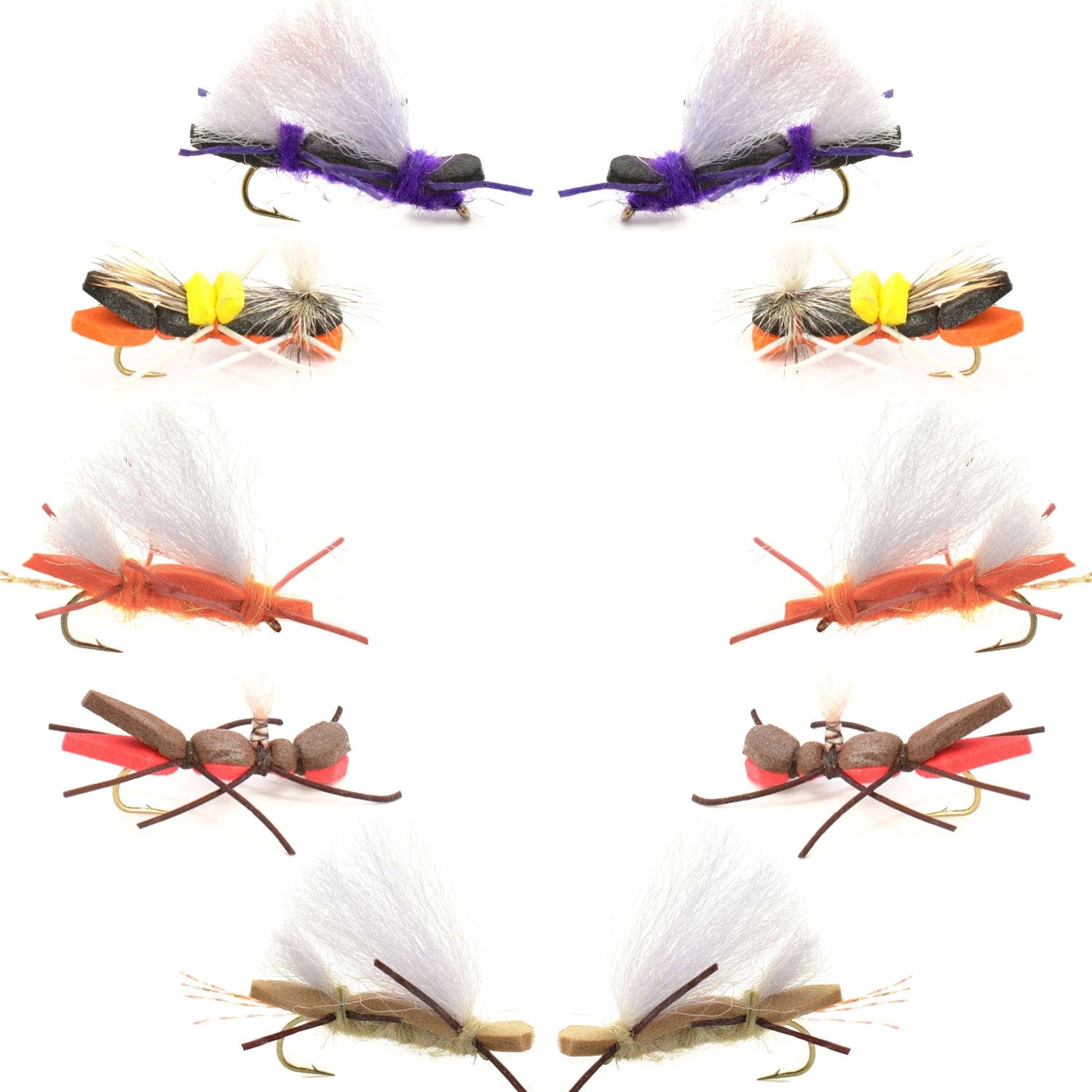 The Fly Fishing Place Terrestrials Basics Collection - Chernobyl Ant Foam Dry Fly Assortment - 10 Dry Fishing Grasshopper Flies - 5 Patterns - Hook Size 10