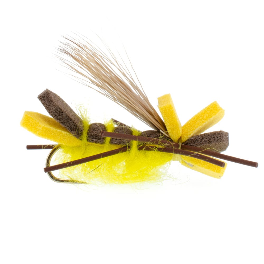 The Fly Fishing Place Terrestrials Basics Collection - Foam Hoppers Dry Fly Assortment - 10 Dry Fishing Grasshopper Flies - 5 Patterns - Hook Size 10