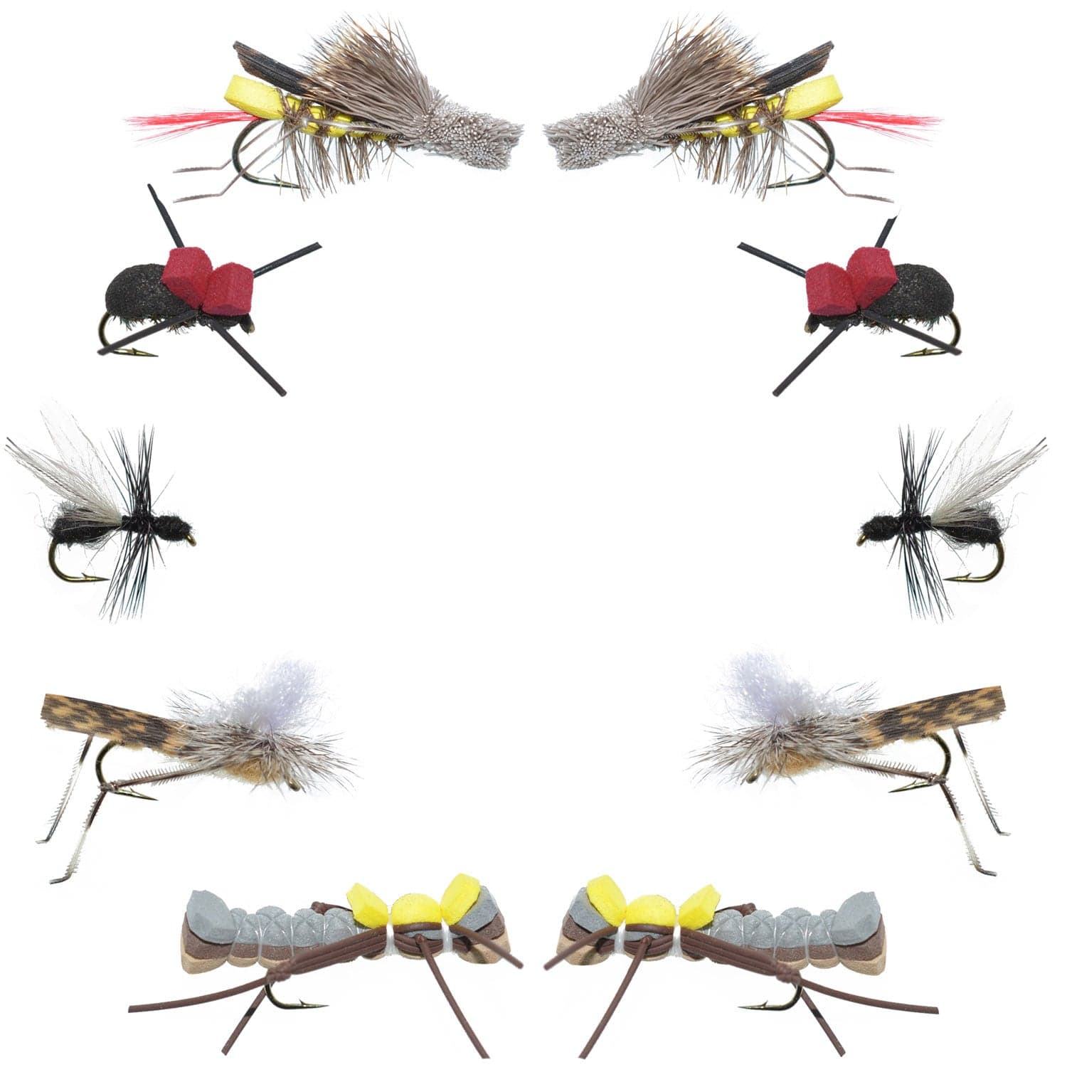 The Fly Fishing Place Terrestrials Basics Collection - Terrestrials Dry Fly Assortment - 10 Dry Fishing Flies - Hopper, Ant and Beetle Fishing Fly Patterns - Hook Sizes 10, 12 and 14