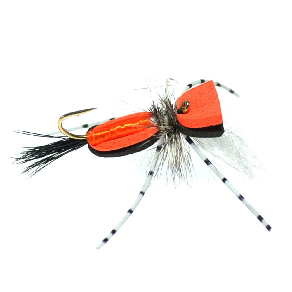 The Fly Fishing Place Terrestrials Hippie Stomper Black Orange Foam Body Grasshopper Dry Fly - 4 Flies Size 10
