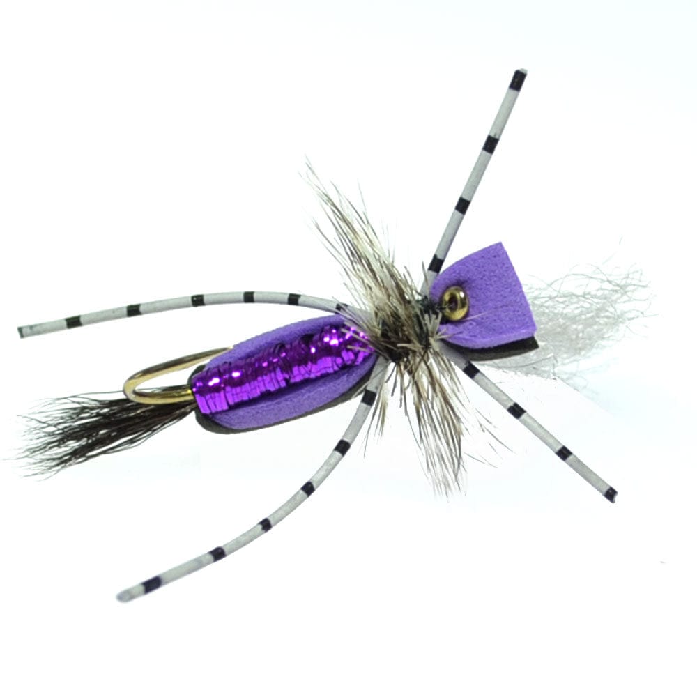 The Fly Fishing Place Terrestrials Hippie Stomper Black Purple Foam Body Grasshopper Dry Fly - 4 Flies Size 10