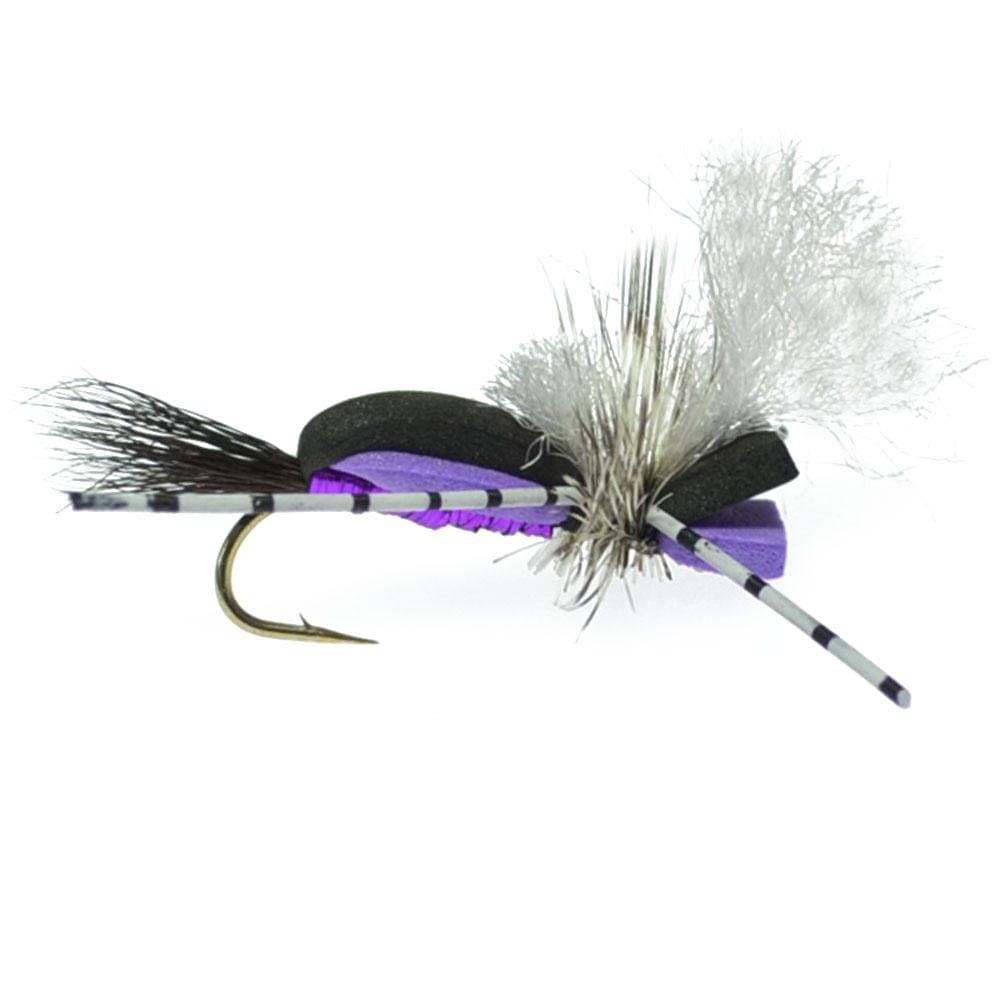 The Fly Fishing Place Terrestrials Hippie Stomper Black Purple Foam Body Grasshopper Dry Fly - 4 flies Size 14