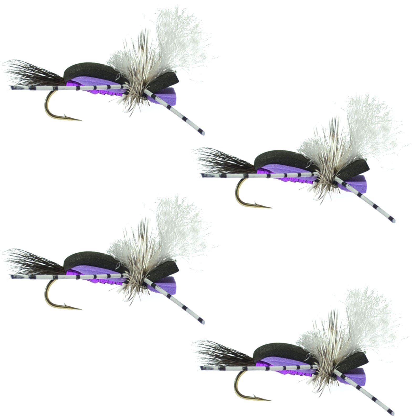 The Fly Fishing Place Terrestrials Hippie Stomper Black Purple Foam Body Grasshopper Dry Fly - 4 flies Size 14