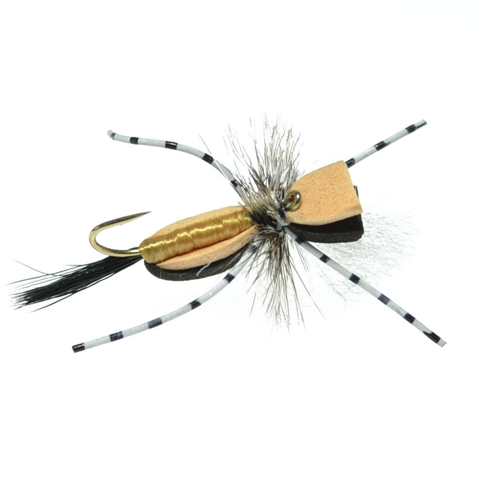 The Fly Fishing Place Terrestrials Hippie Stomper Black Tan Foam Body Grasshopper Dry Fly - 4 Flies Size 14