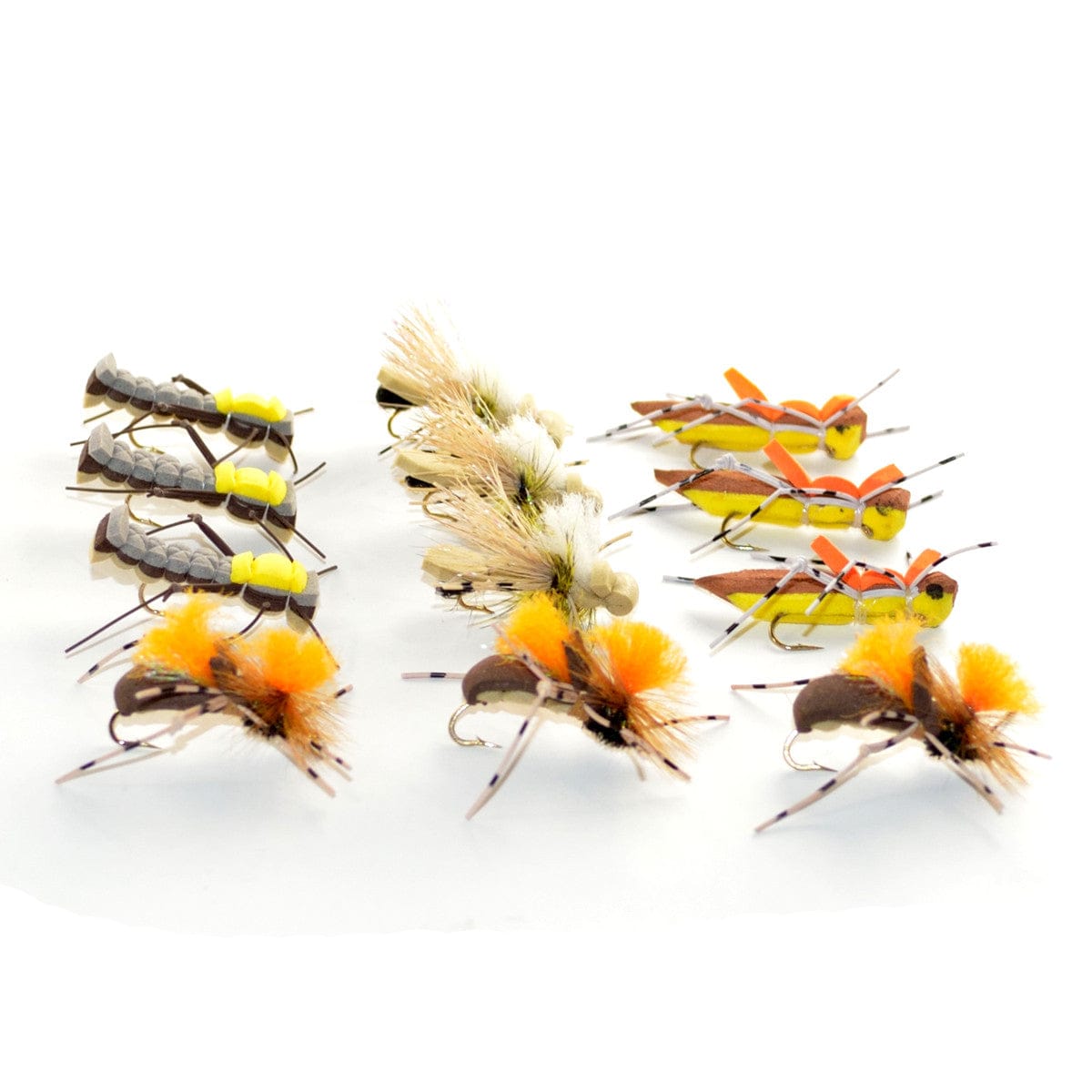 The Fly Fishing Place Terrestrials Trout Fly Assortment - Dropper Hopper Foam Body 12 Flies 4 Patterns Trout Fishing Fly Collection