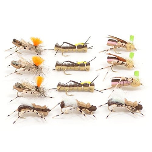 The Fly Fishing Place Terrestrials Trout Fly Assortment - Foam Body High Visibility Grasshopper Dry Fly Collection