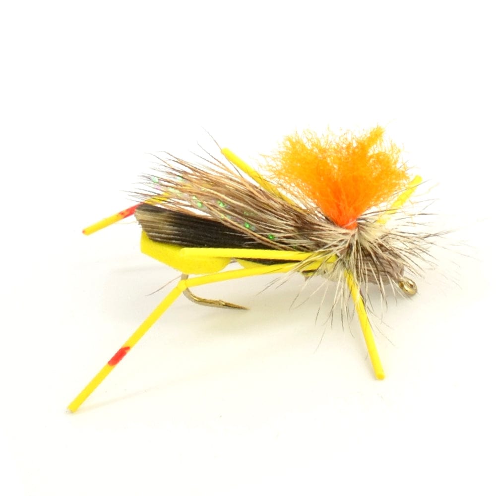 The Fly Fishing Place Terrestrials Trout Fly Assortment - High Visibility Feth Grasshopper Dry Fly Collection 1 Dozen Flies - Foam Body Hopper Flies - Size 10