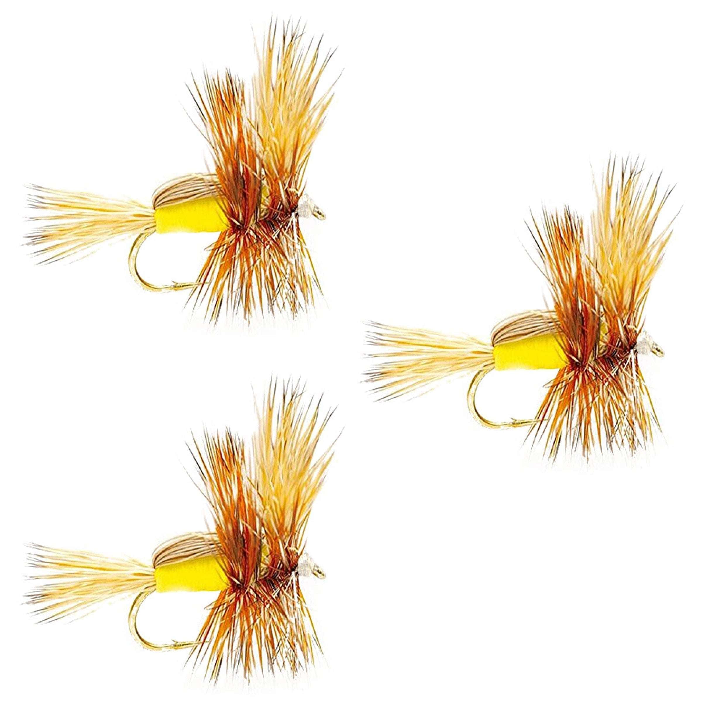 The Fly Fishing Place Trout Dry Flies 3 Pack Barbless Yellow Humpy Classic Hair Wing Dry Fly - Hook Size 14
