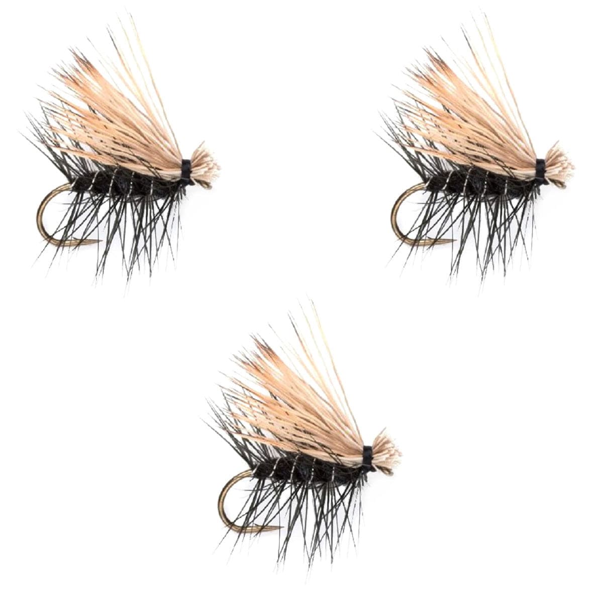 The Fly Fishing Place Trout Dry Flies 3 Pack Black Elk Hair Caddis Classic Trout Dry Flies Size 12