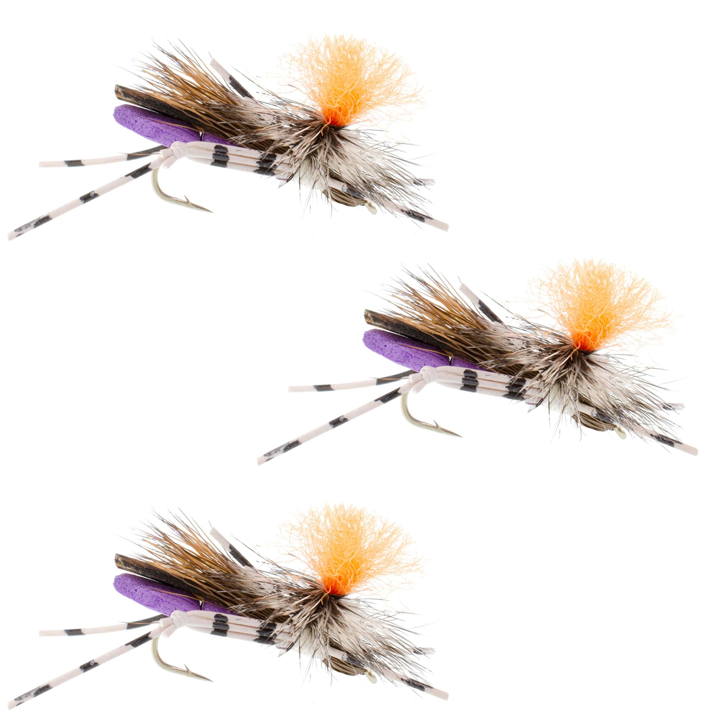 The Fly Fishing Place Trout Dry Flies 3 Pack Feth Hopper Purple - Foam Grasshopper Fly Pattern - Hook Size 10