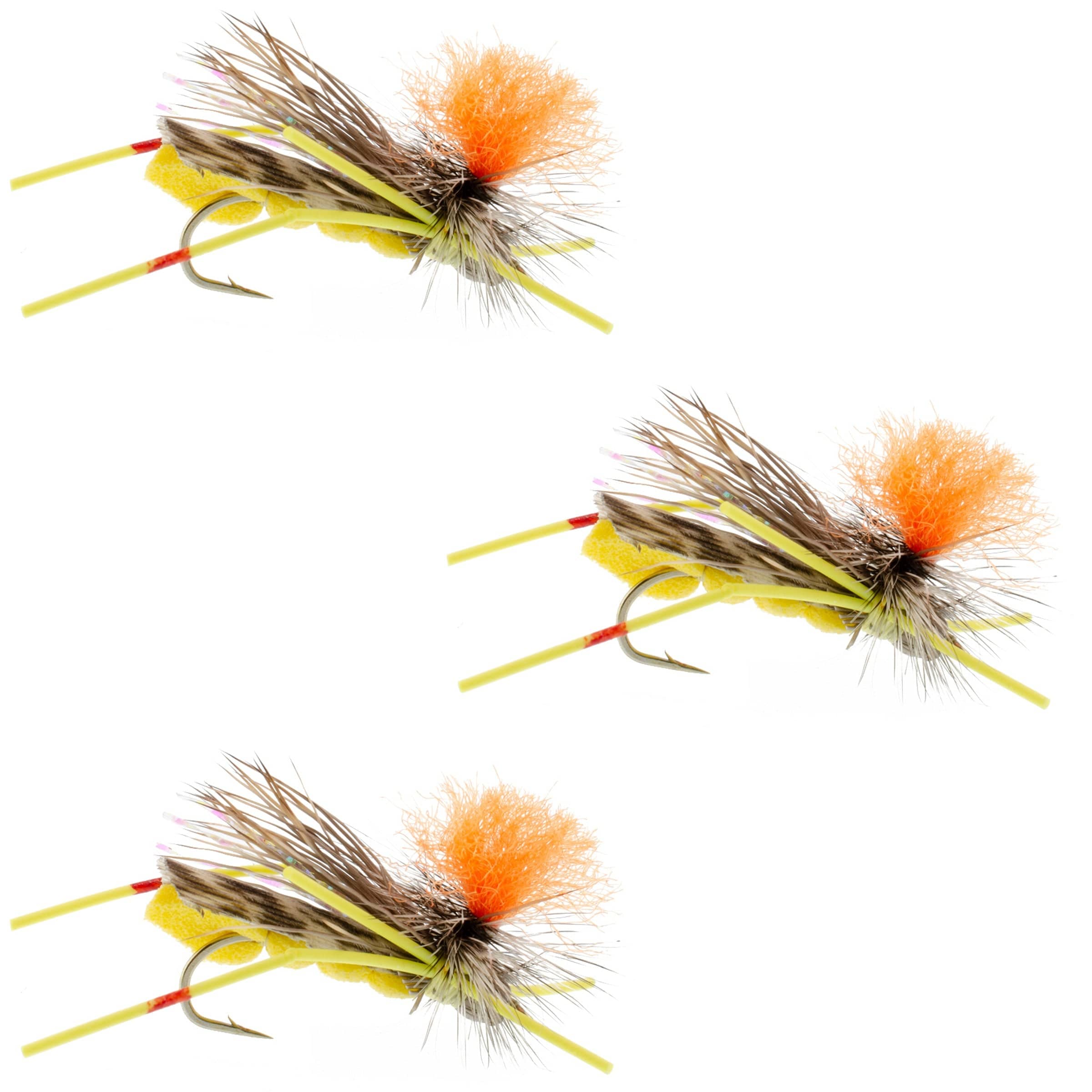 The Fly Fishing Place Trout Dry Flies 3 Pack Feth Hopper Yellow - Foam Grasshopper Fly Pattern - Hook Size 10