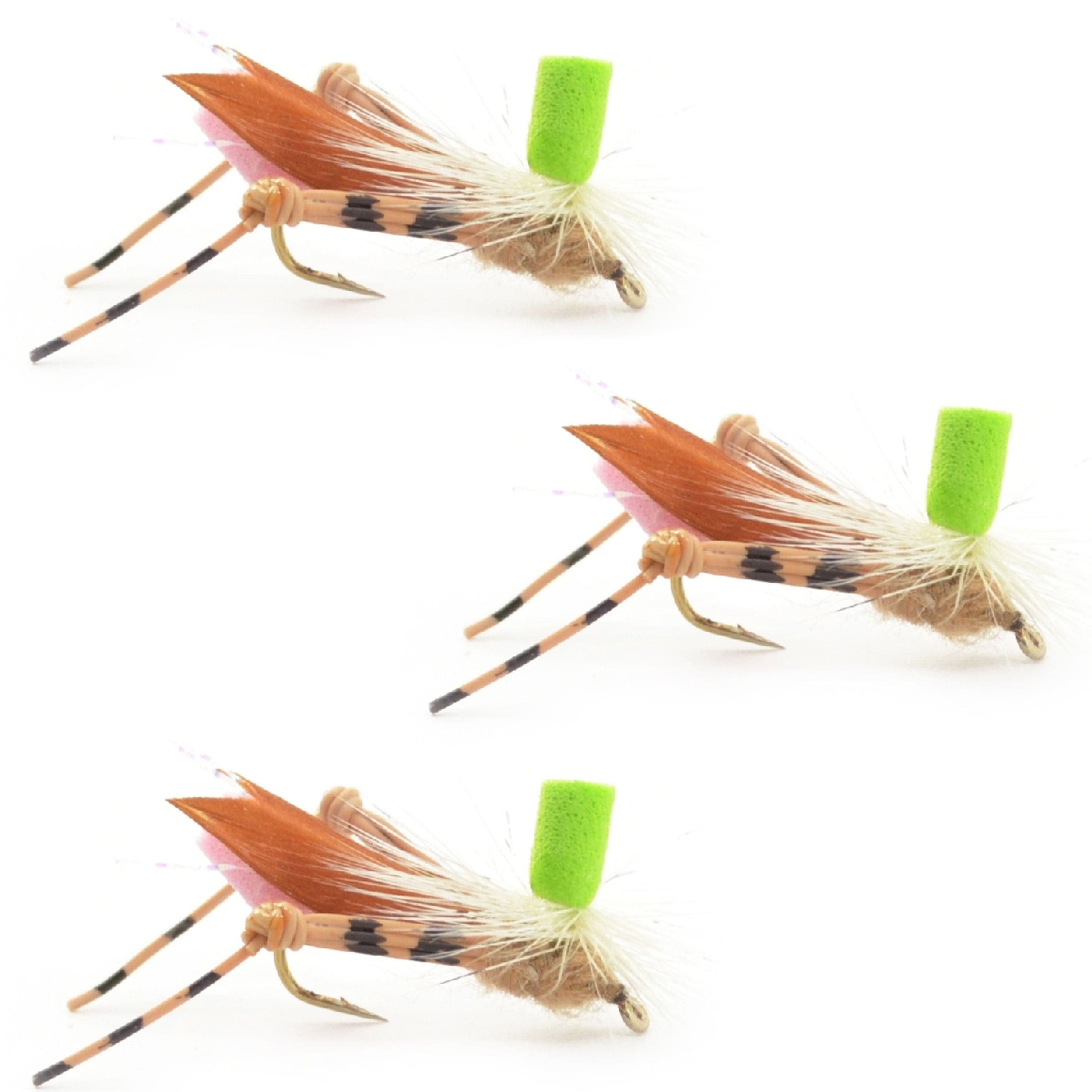 The Fly Fishing Place Trout Dry Flies 3 Pack Green Top Hopper Foam Body Grasshopper Fly - Hook Size 10