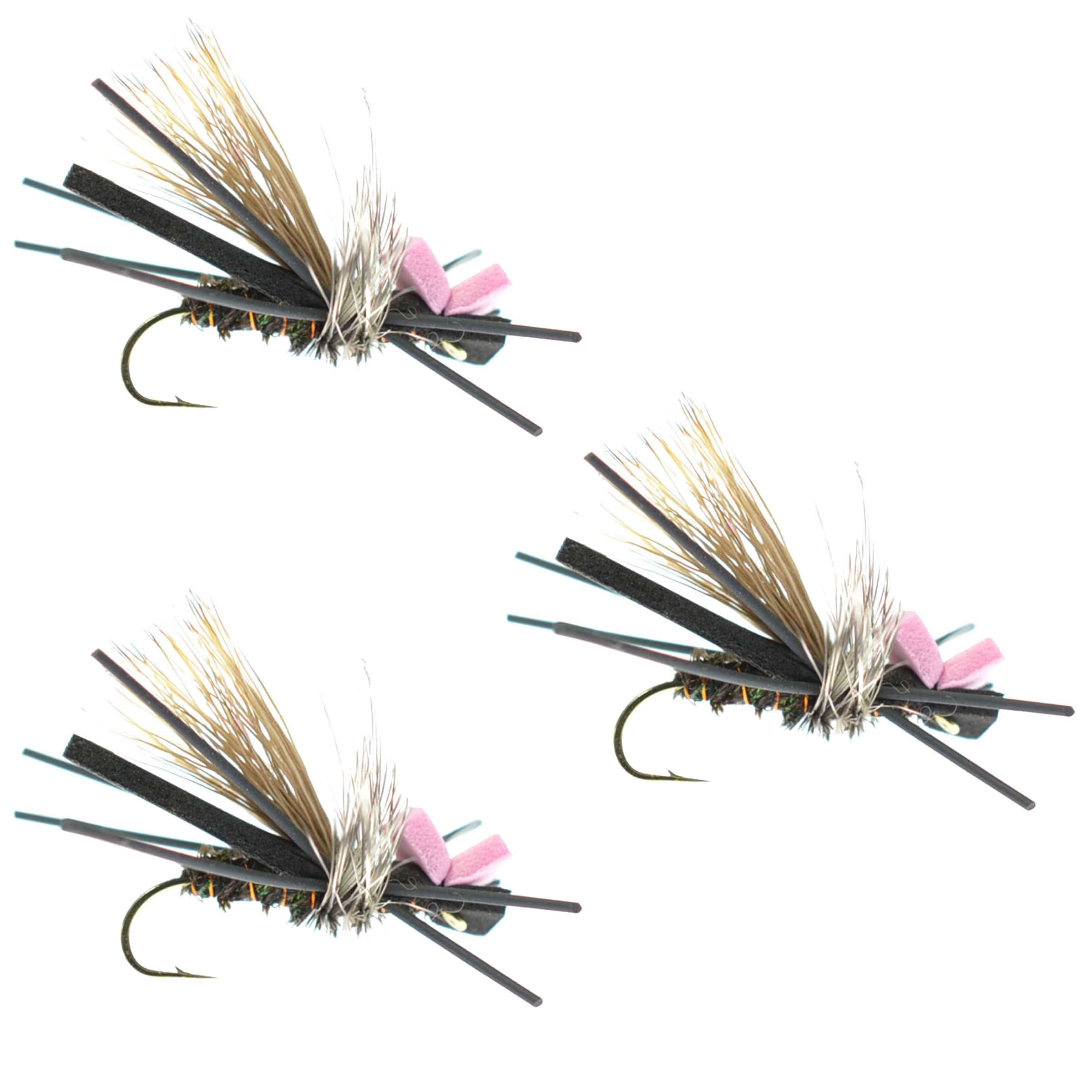 The Fly Fishing Place Trout Dry Flies 3 Pack Gypsy King Hopper Foam Body Grasshopper Fly - Hook Size 10